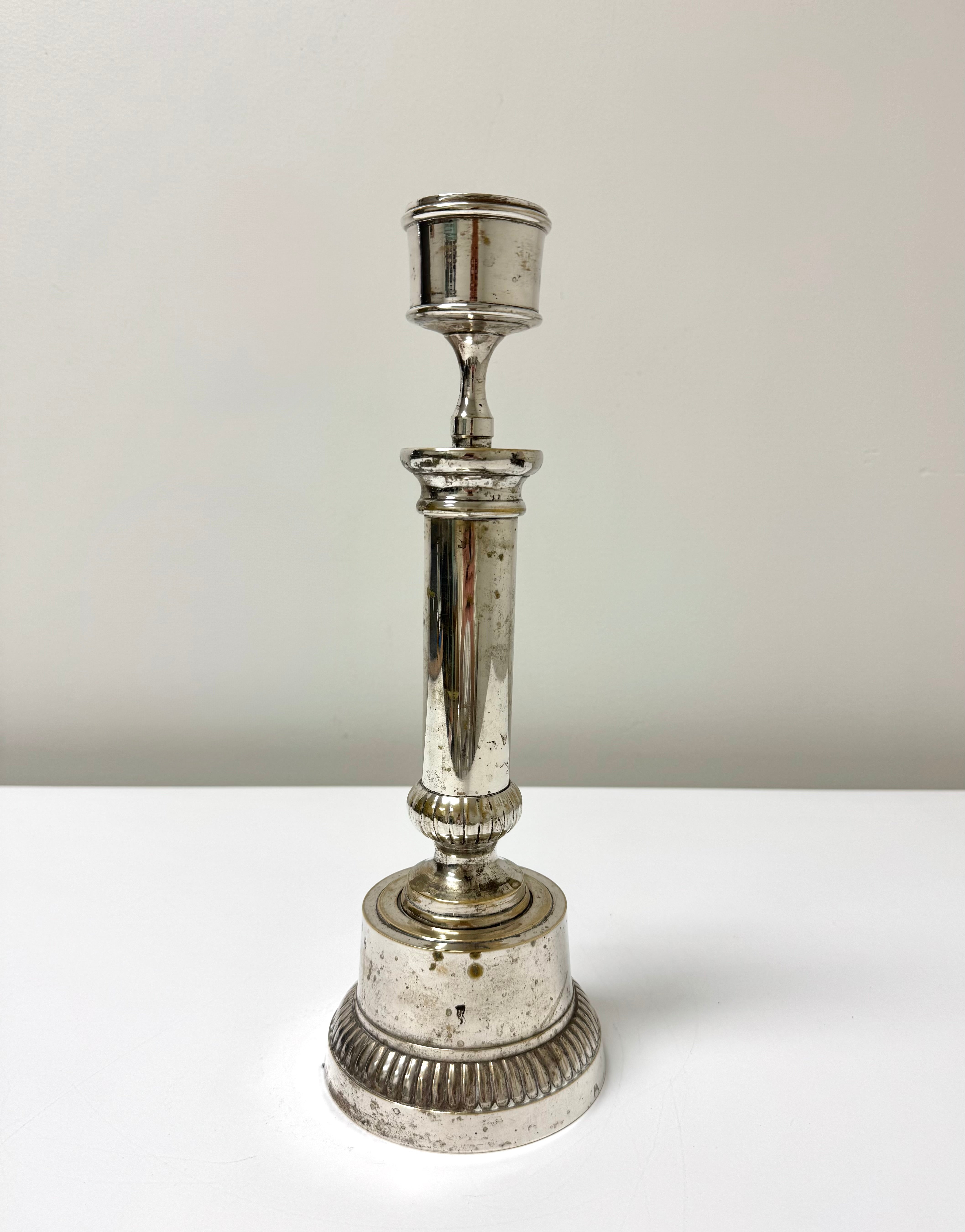 Old Silver Ribbed Column Candle Holder