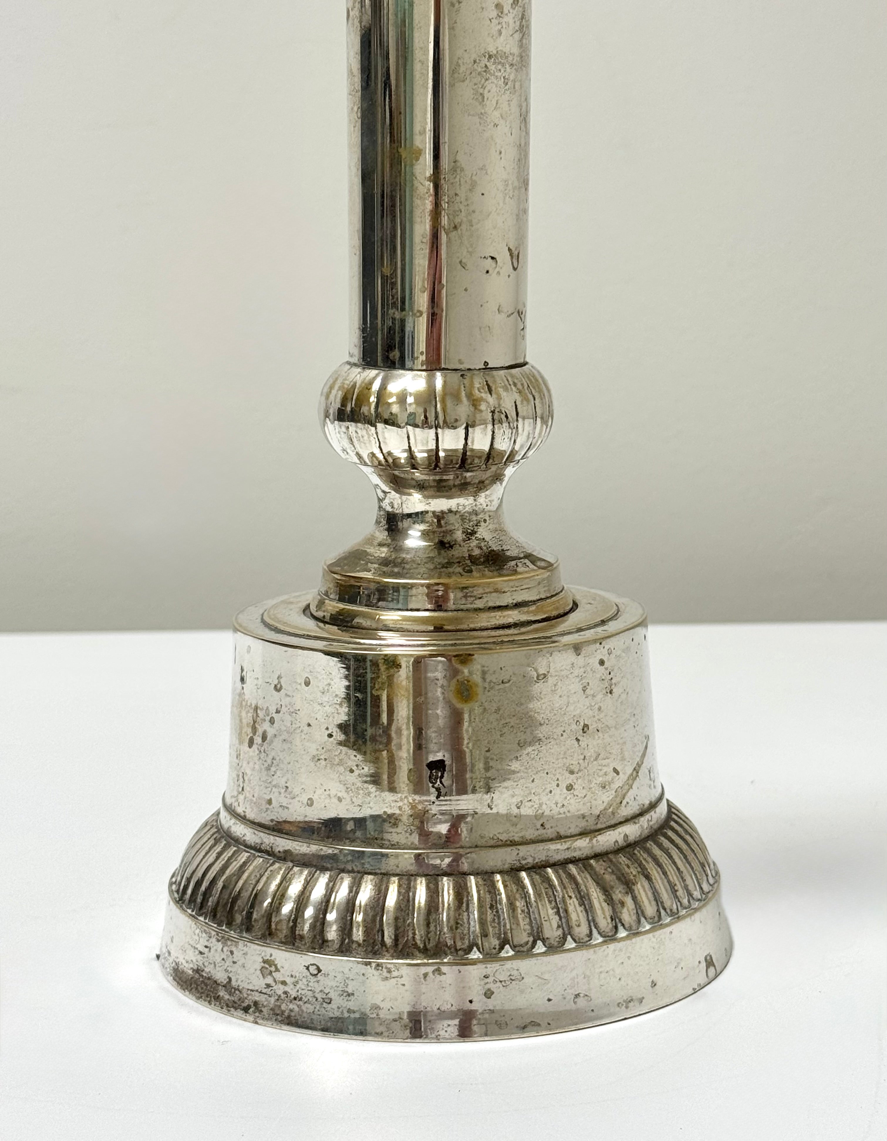 Old Silver Ribbed Column Candle Holder