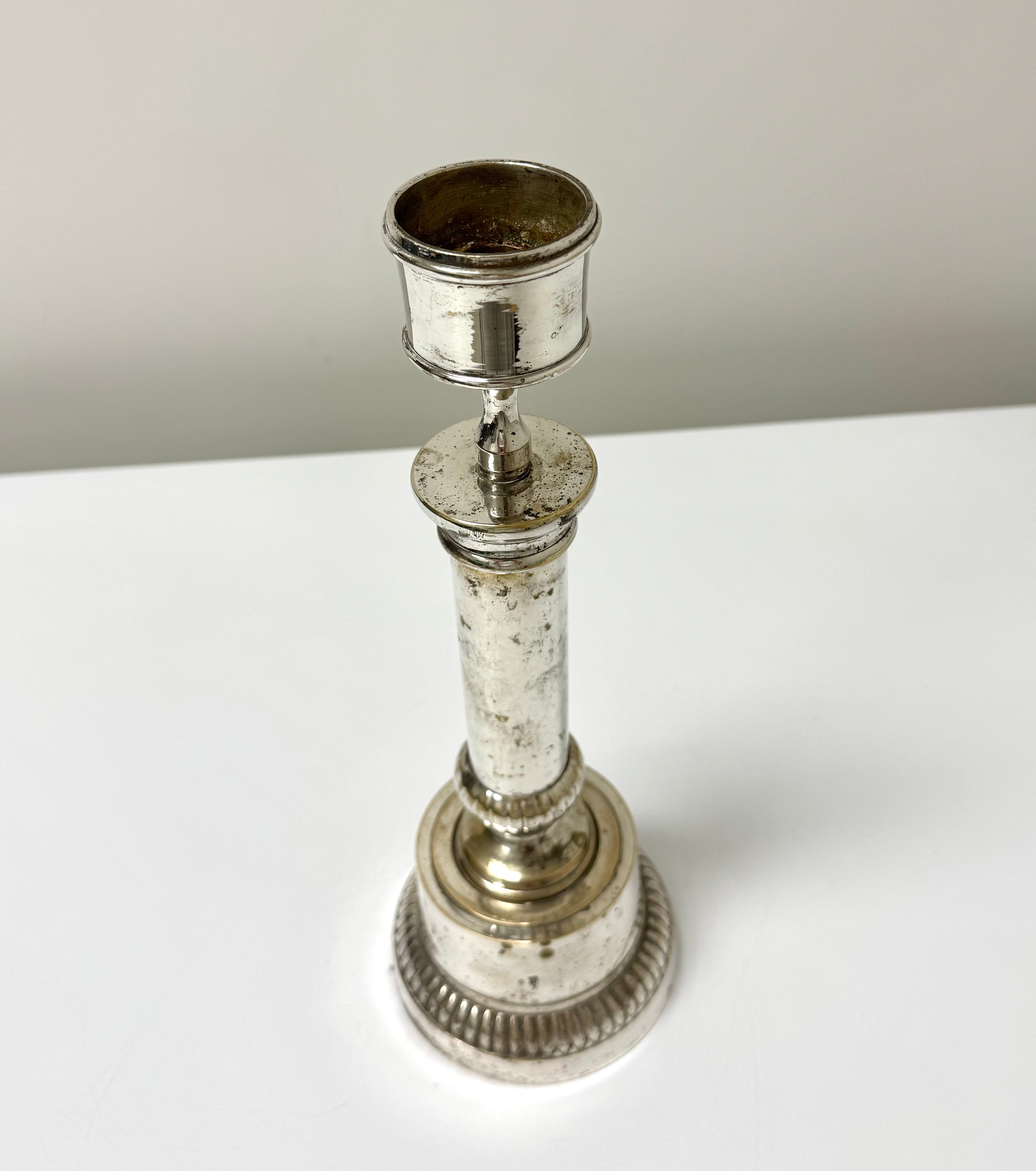 Old Silver Ribbed Column Candle Holder