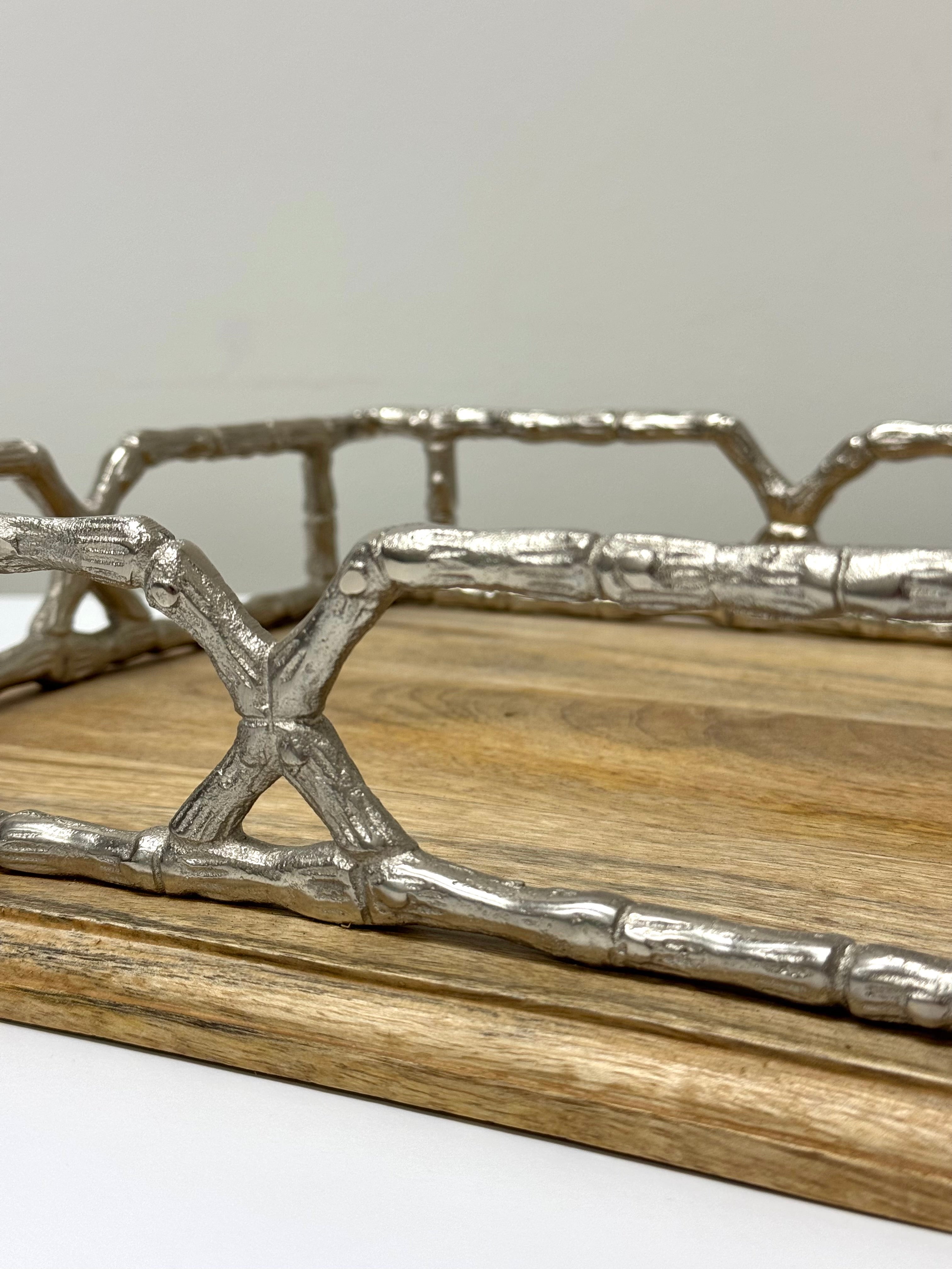 Natural Wood & Silver Bamboo Tray