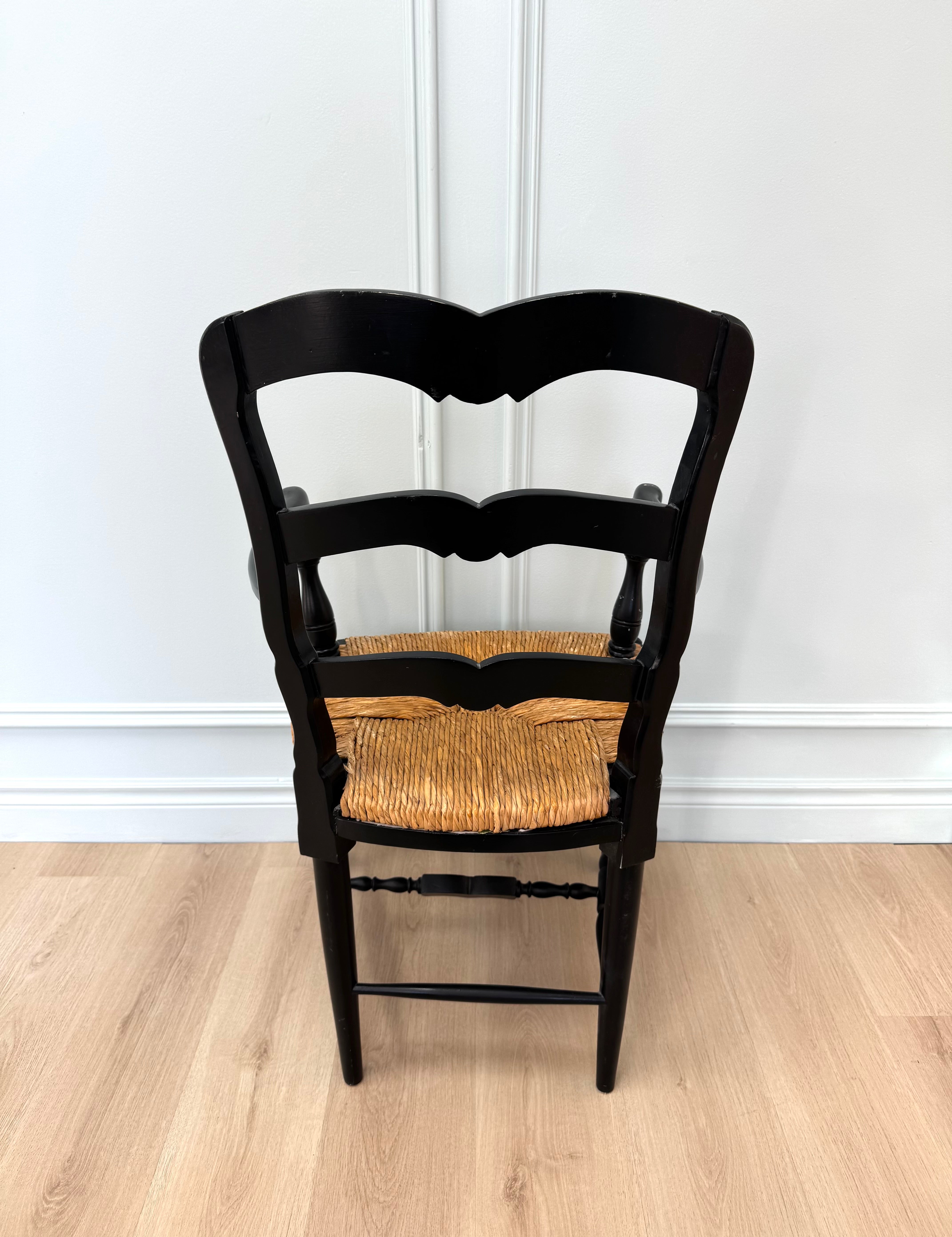 French Country Black Ladderback Chair with Rush Seat