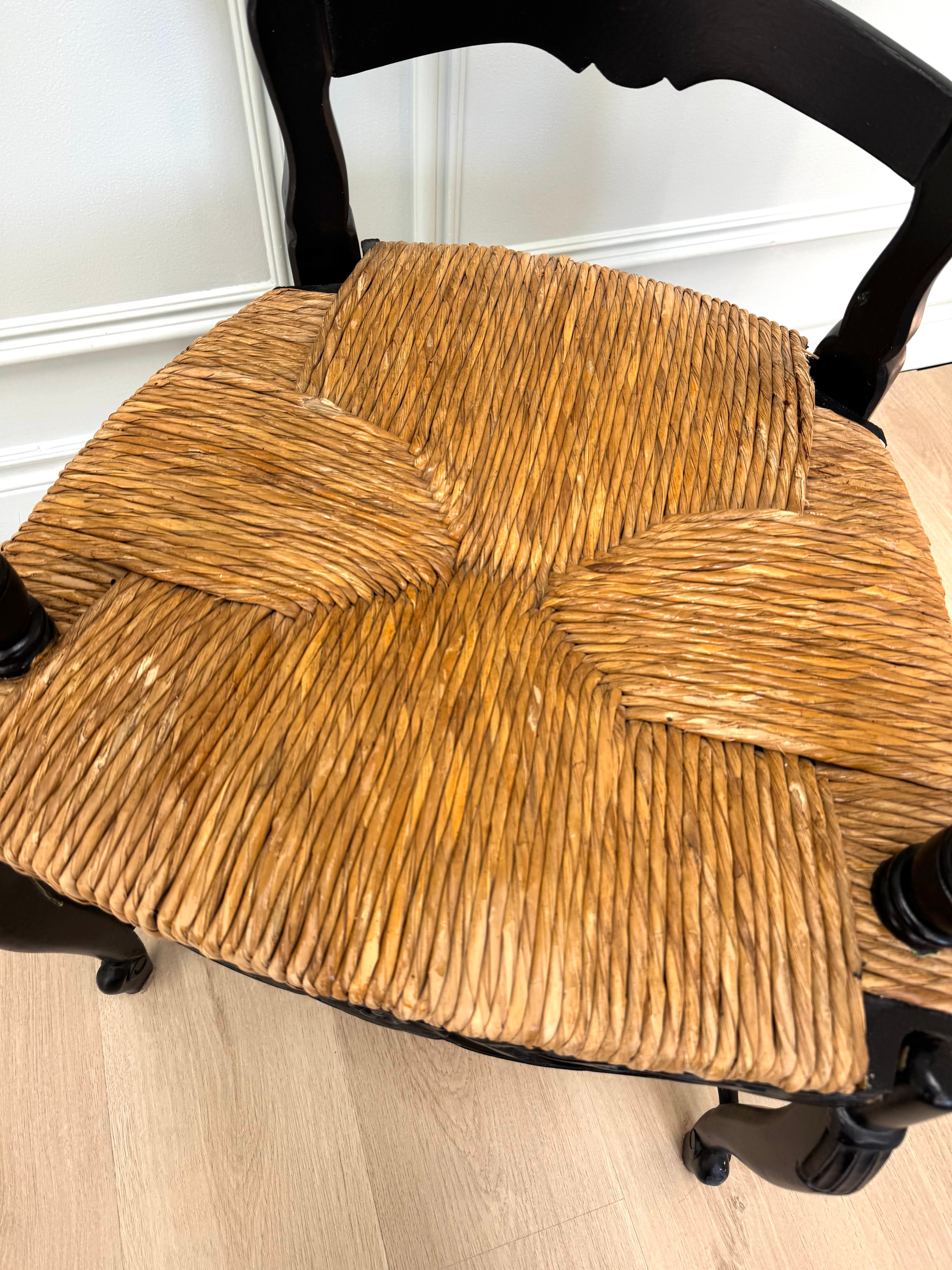 French Country Black Ladderback Chair with Rush Seat