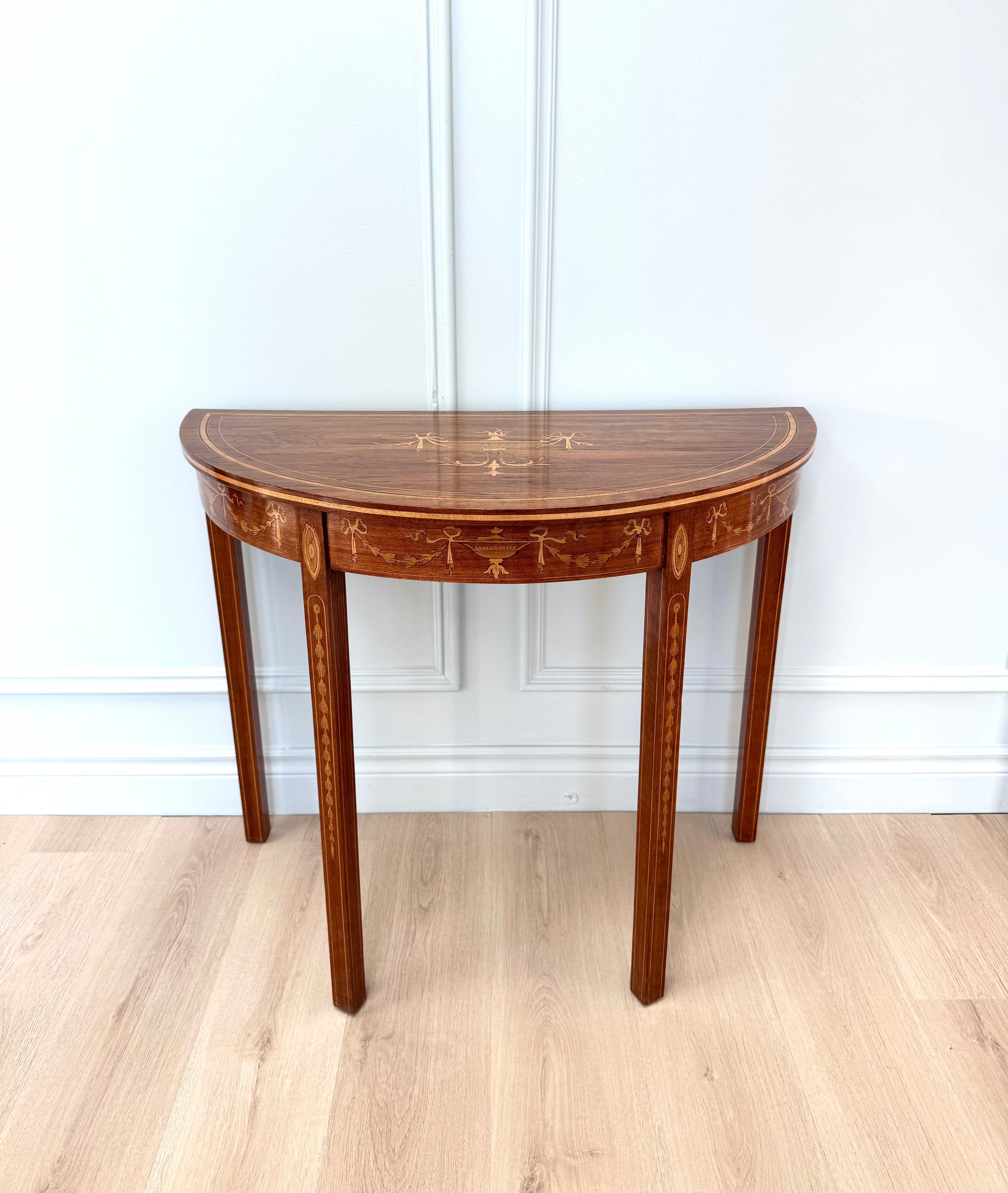 Antique Federal Mahogany Demilune Console with Marquetry Inlay
