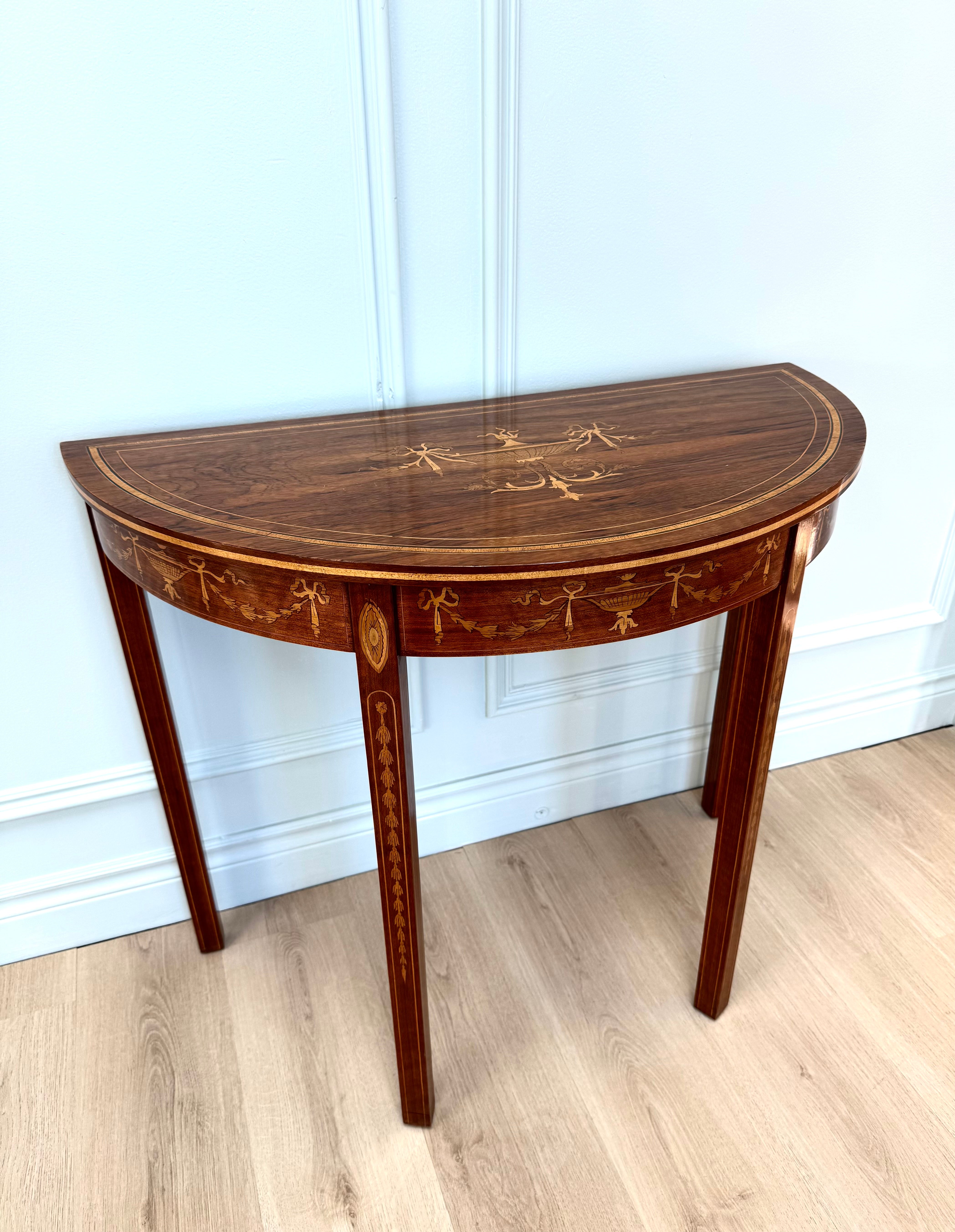 Antique Federal Mahogany Demilune Console with Marquetry Inlay