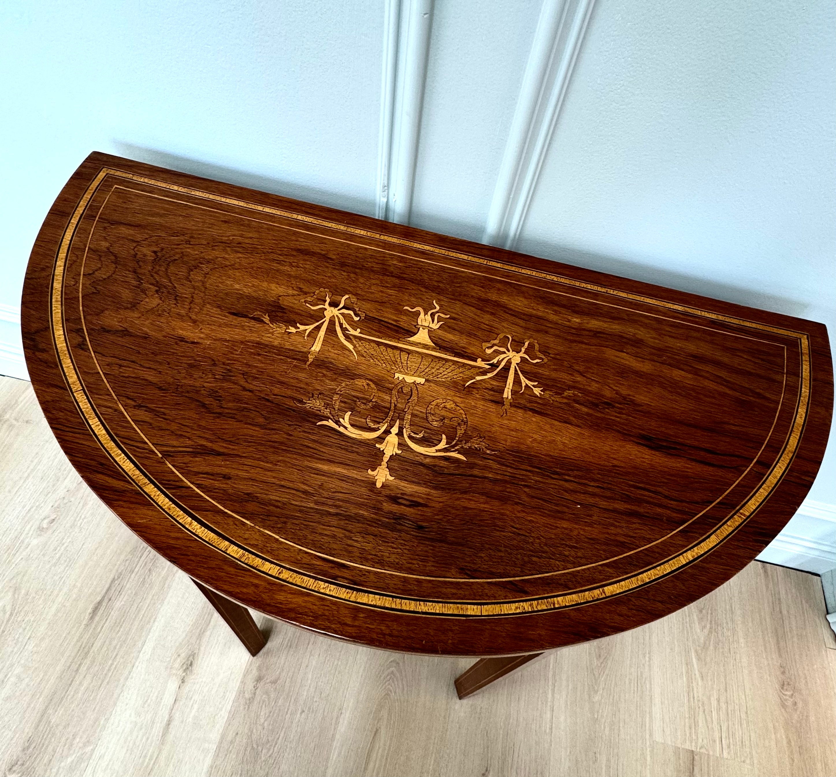 Antique Federal Mahogany Demilune Console with Marquetry Inlay