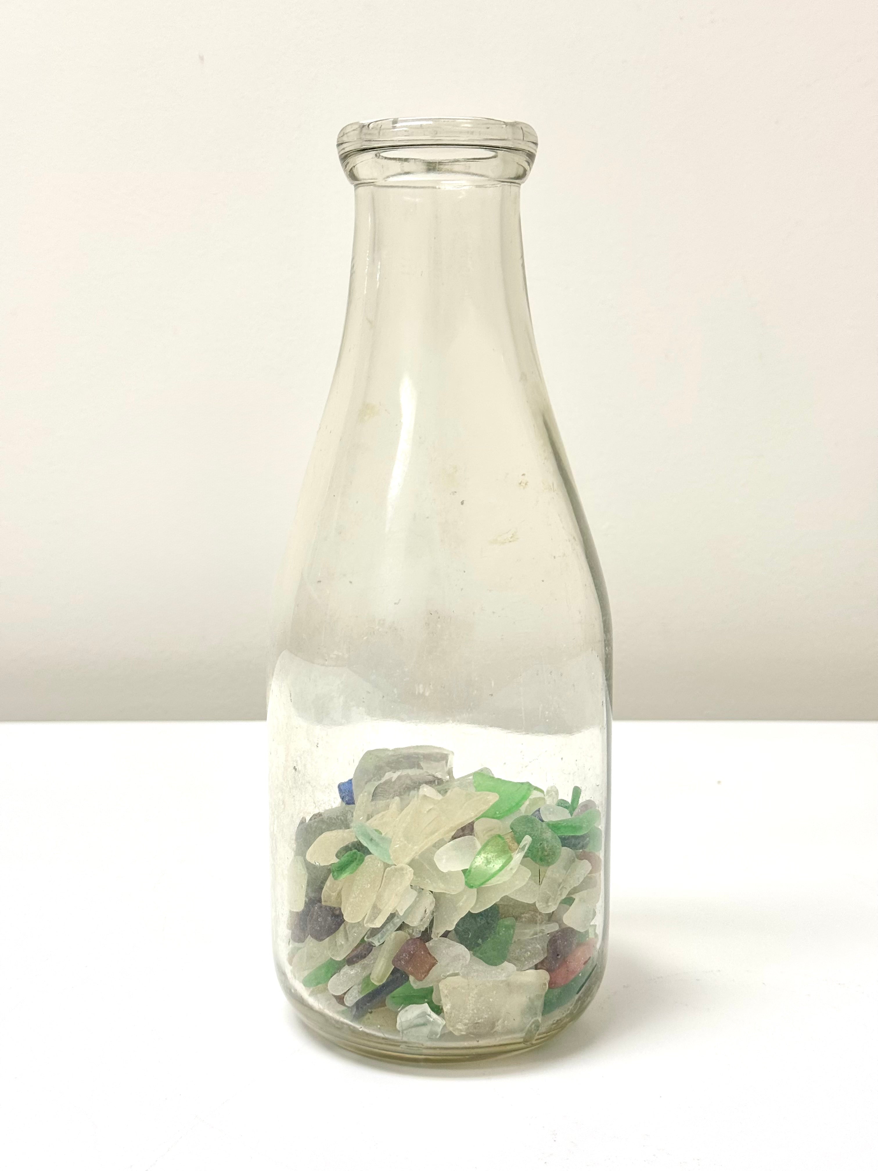 Cape Sable Island Beach Glass in Vintage Milk Bottle