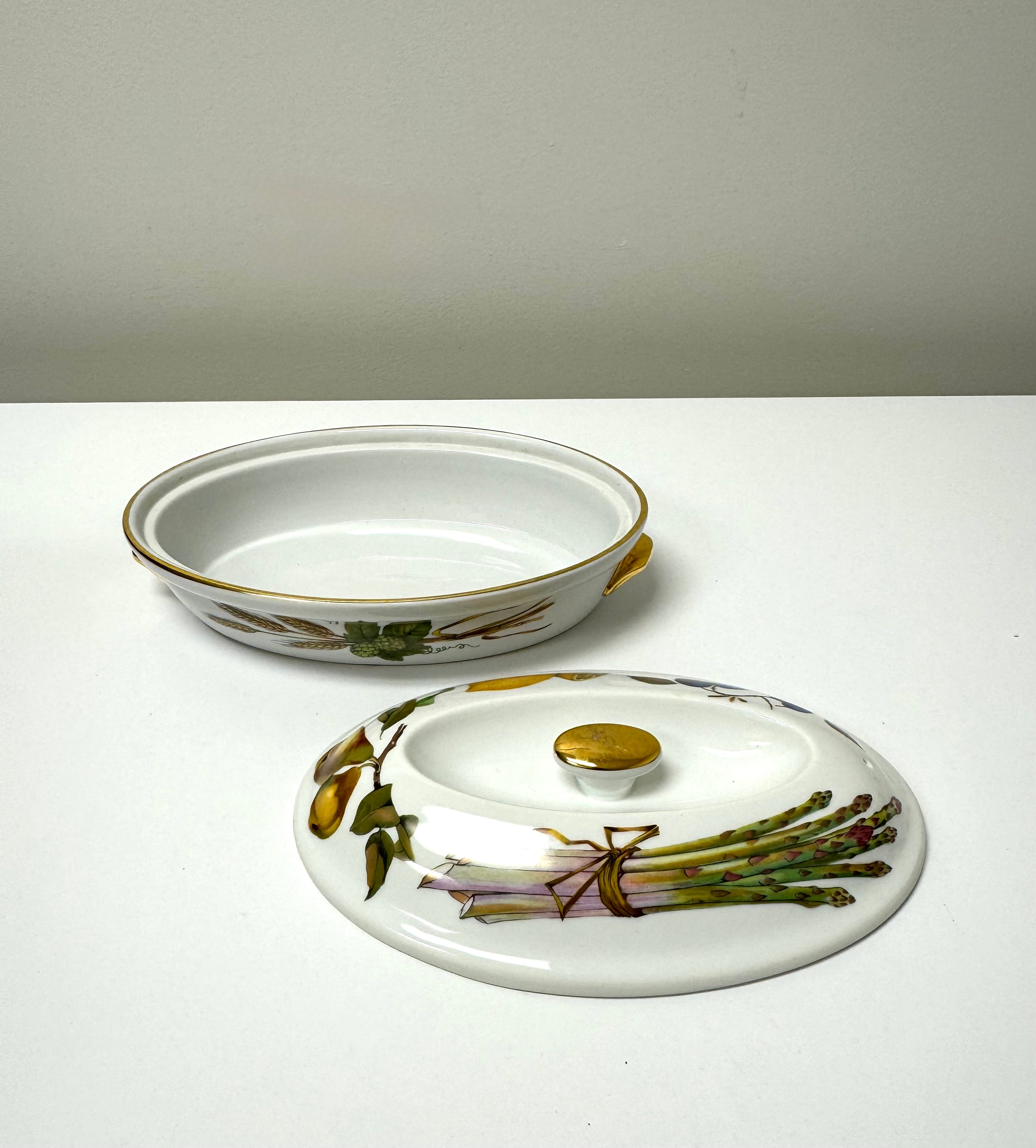 ROYAL WORCESTER 'Evesham Gold' 10" Oval Lidded Bowl