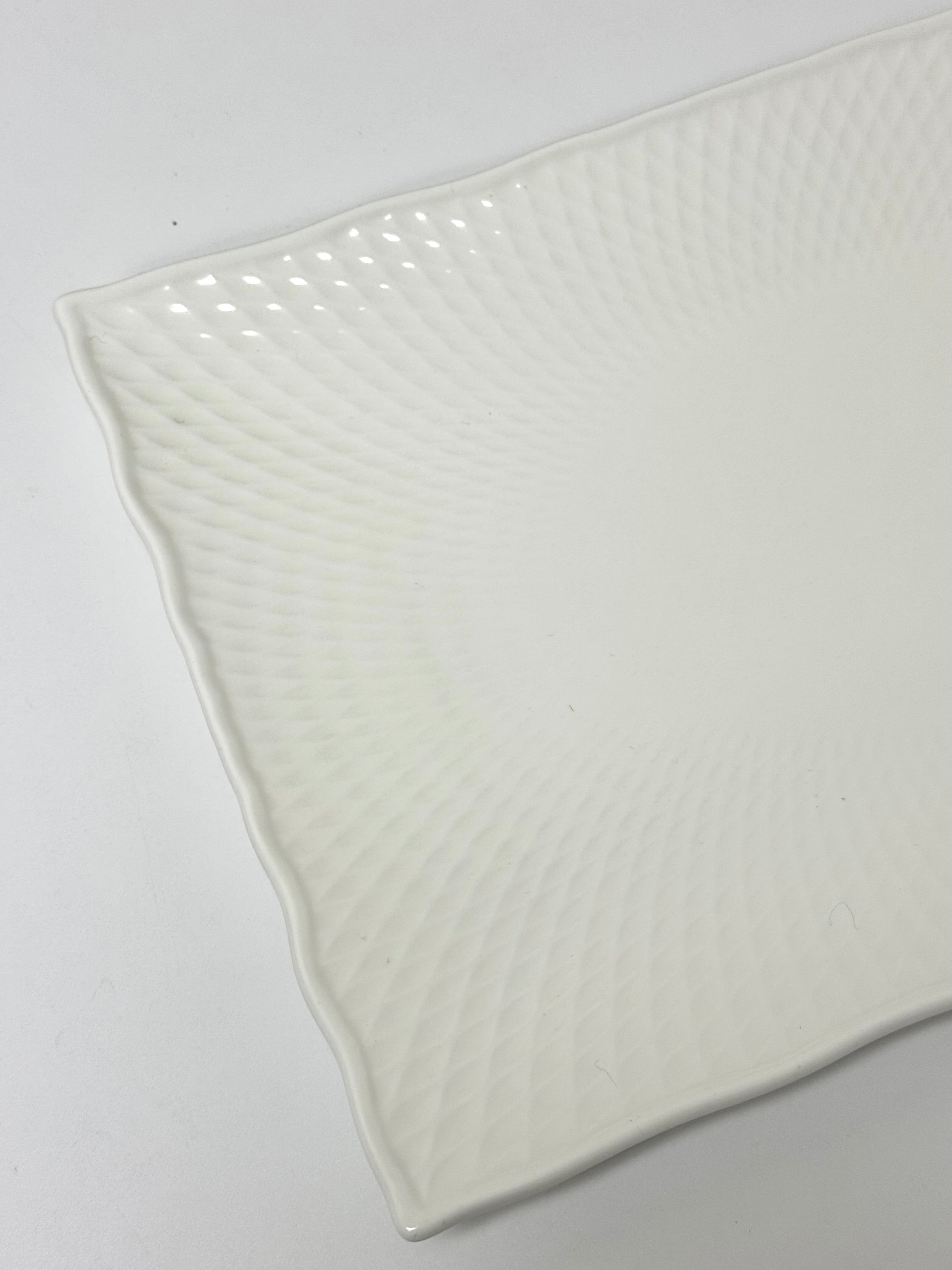 Embossed White Ceramic 12" x 8-1/2'" Plate