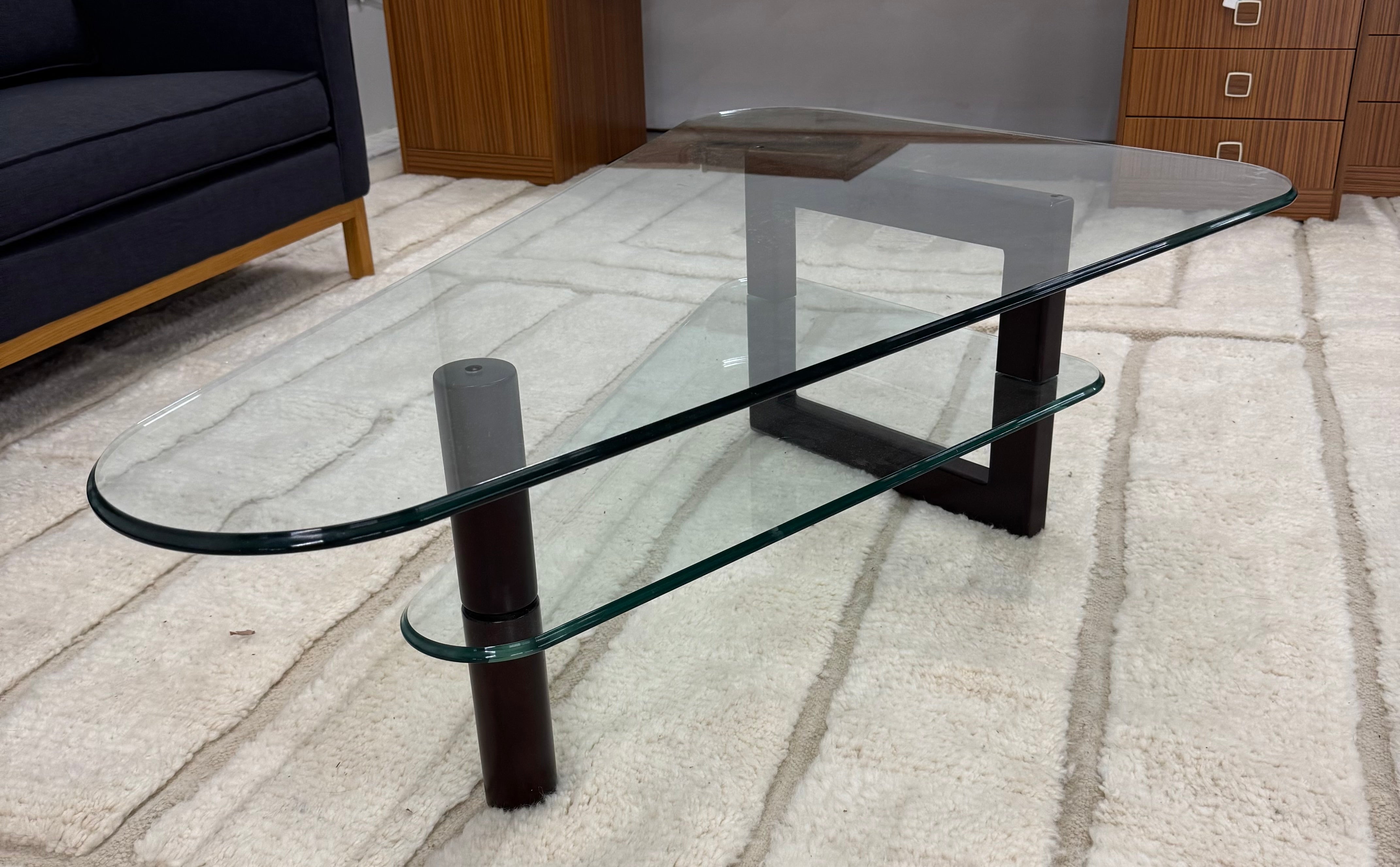 Triangular Two-tier Glass Coffee Table