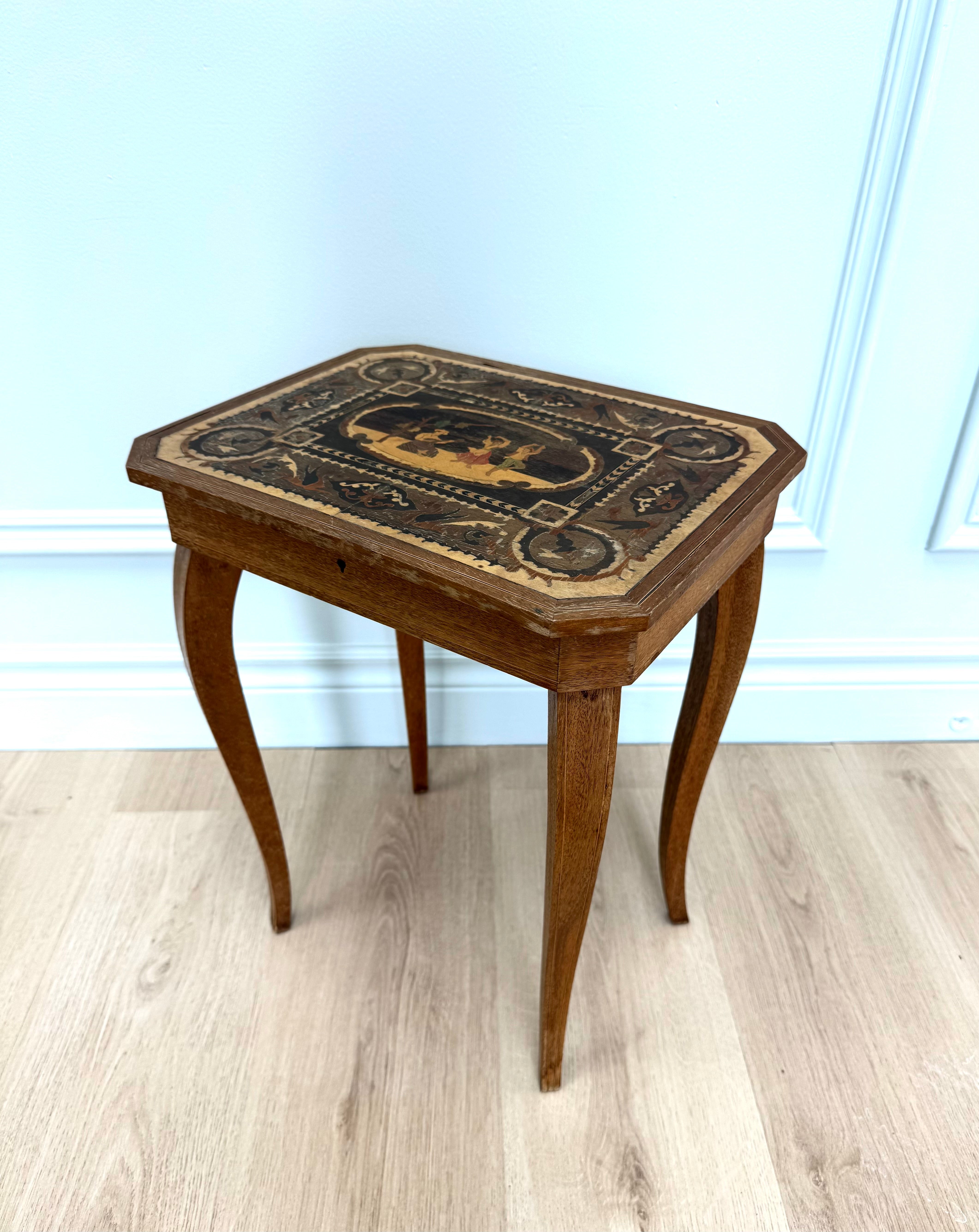 Vintage Italian Marquetry Musical Side Table