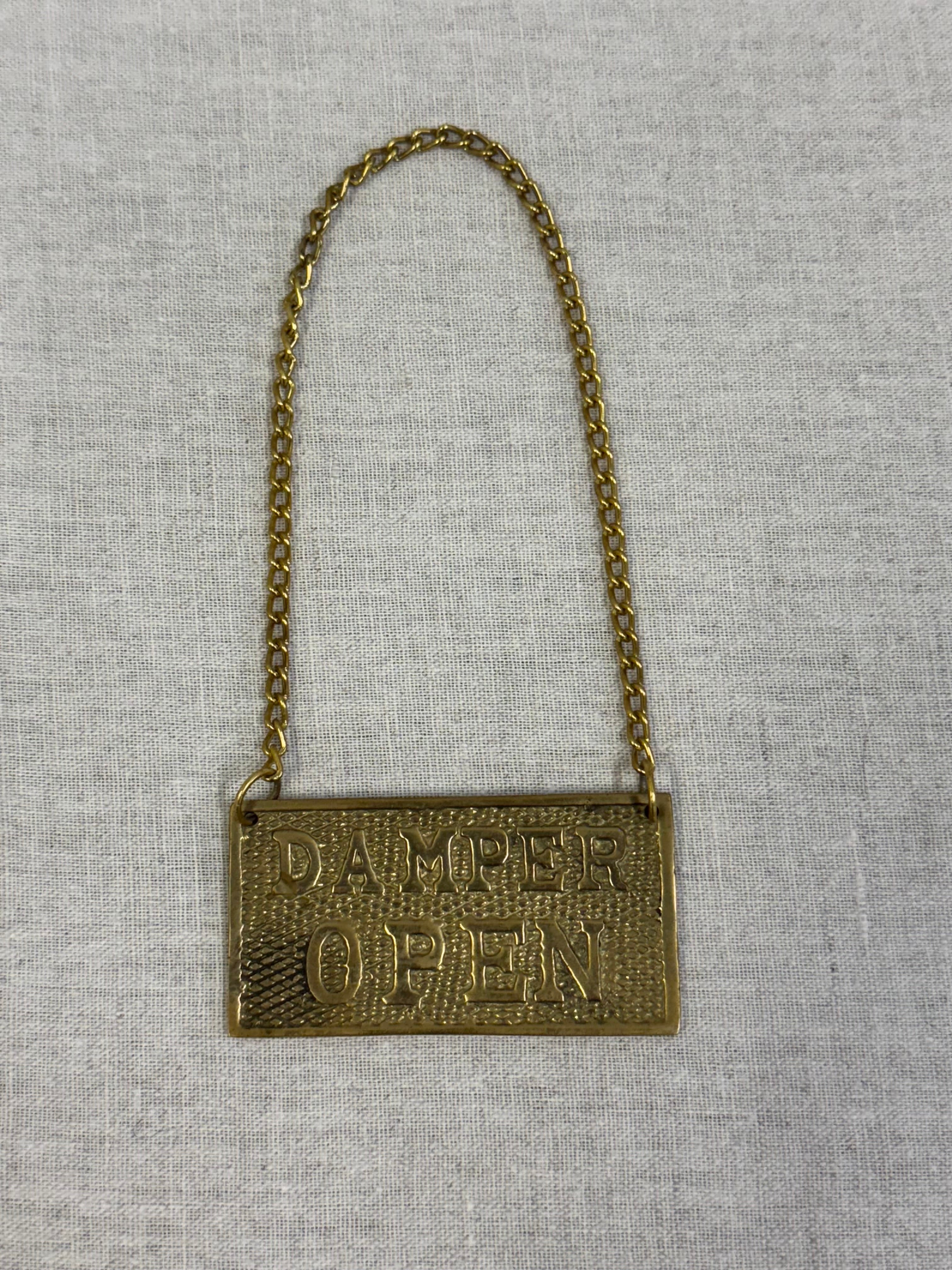 Brass Fireplace Damper Sign