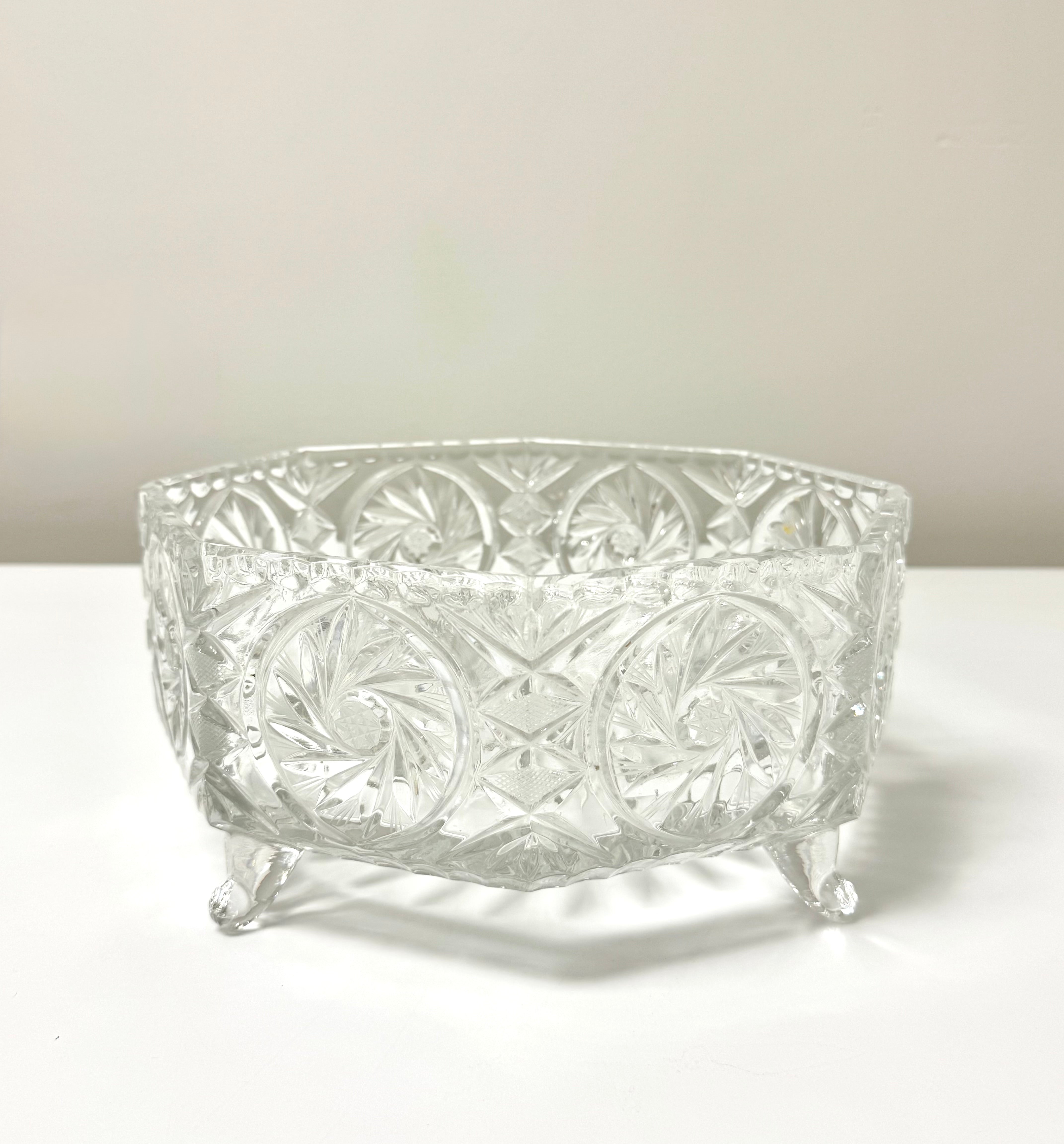 Footed Octagonal Crystal Bowl