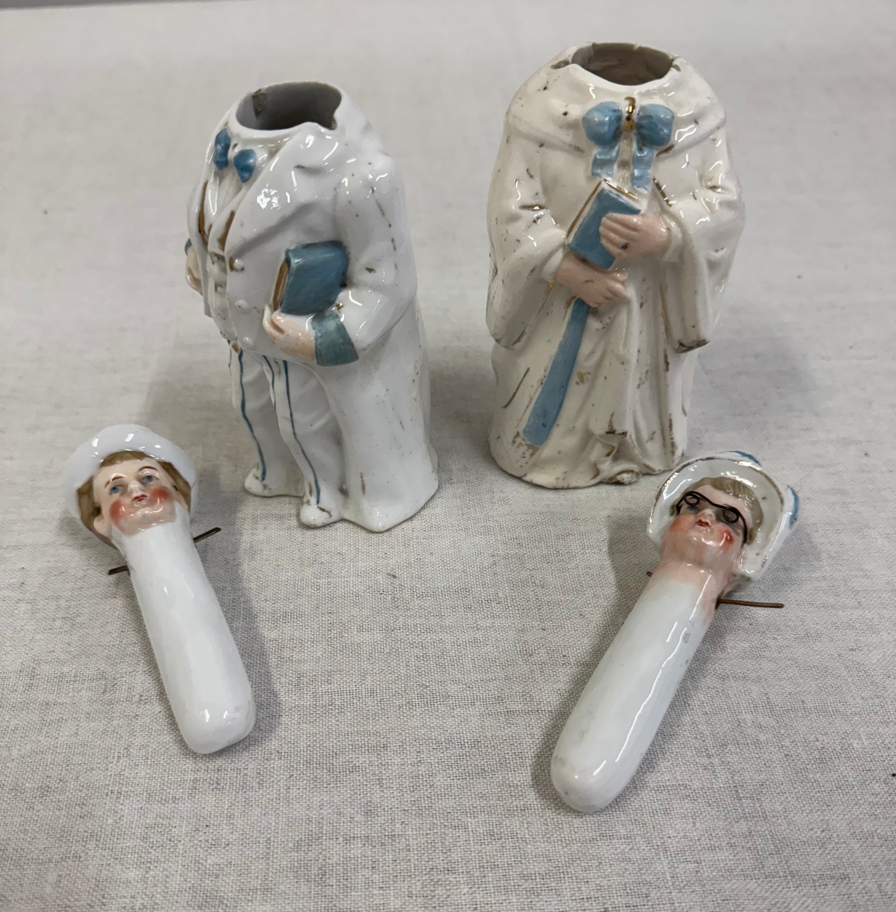 Antique English Bisque Lady & Gentleman Dodders