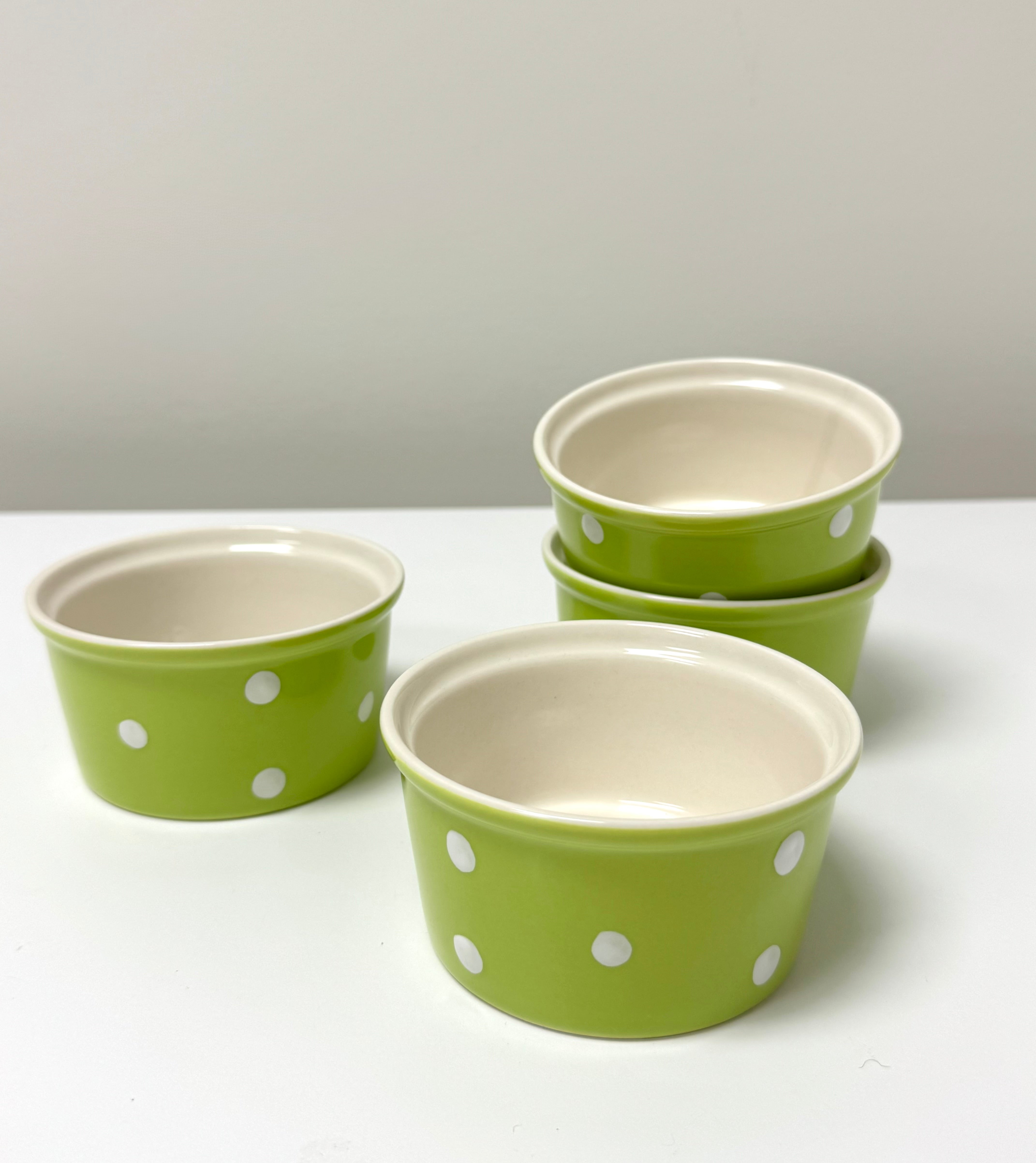 SPODE 'Baking Days' Green Polka Dot Ramekins Set of 4