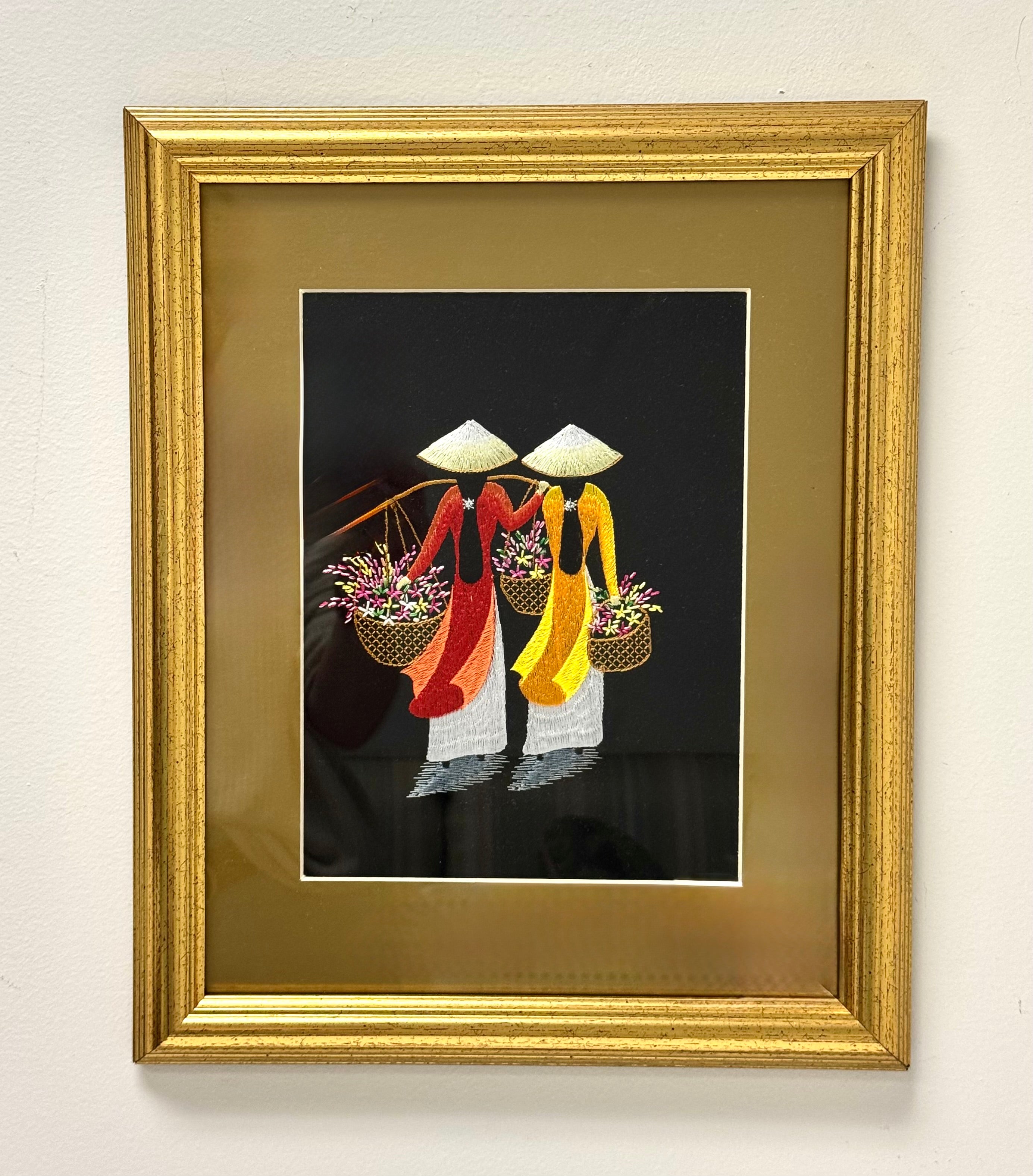 Vietnamese Silk Embroidery 'Two Ladies with Flower Baskets'