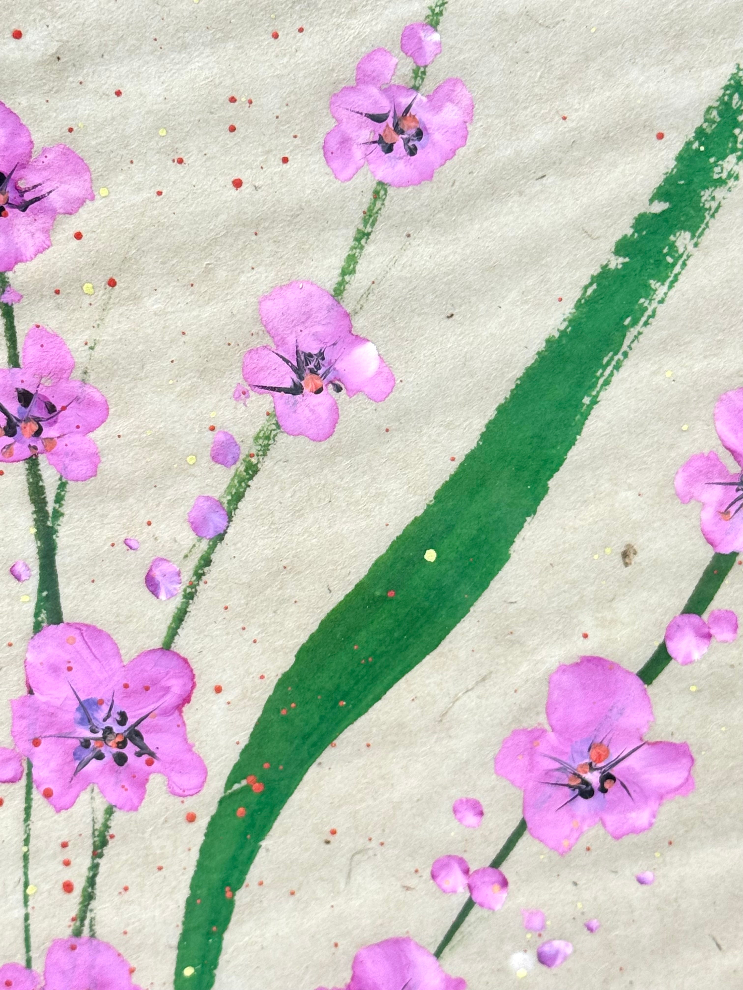 'Pink Wildflowers' Hand-painted Watercolour