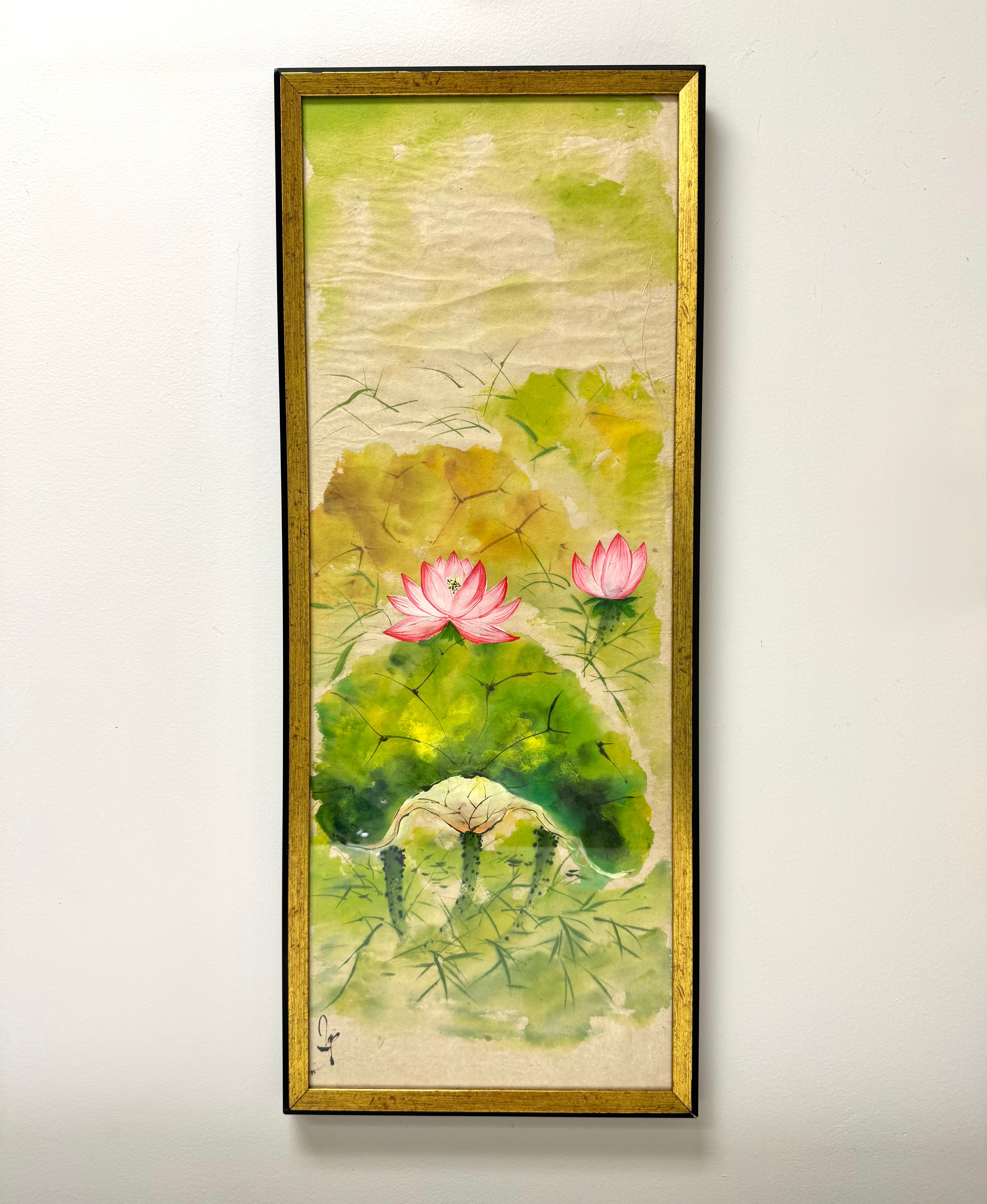 'Pink Lotuses' Hand-painted Watercolour