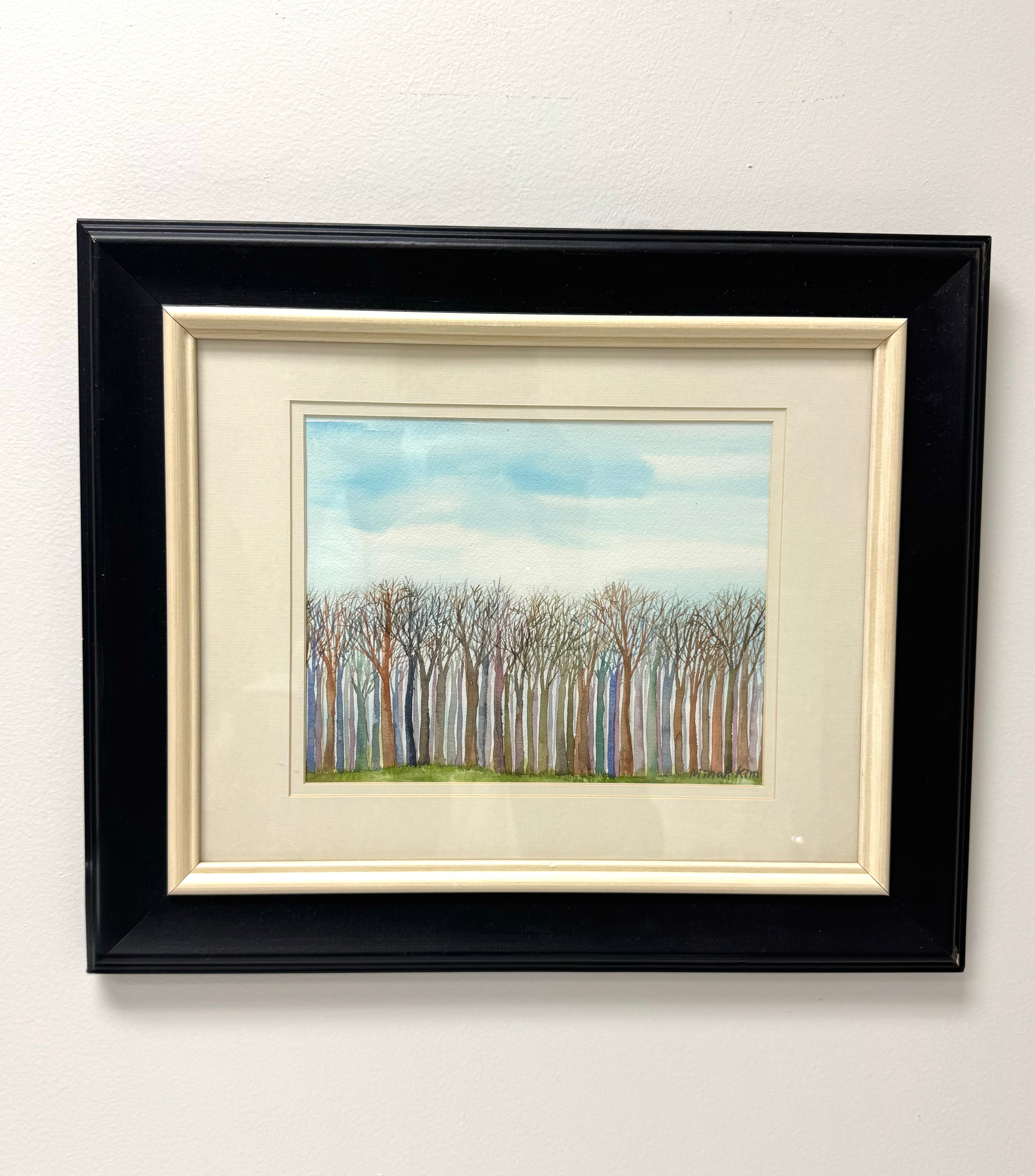 Trees Under a Blue Sky Watercolour