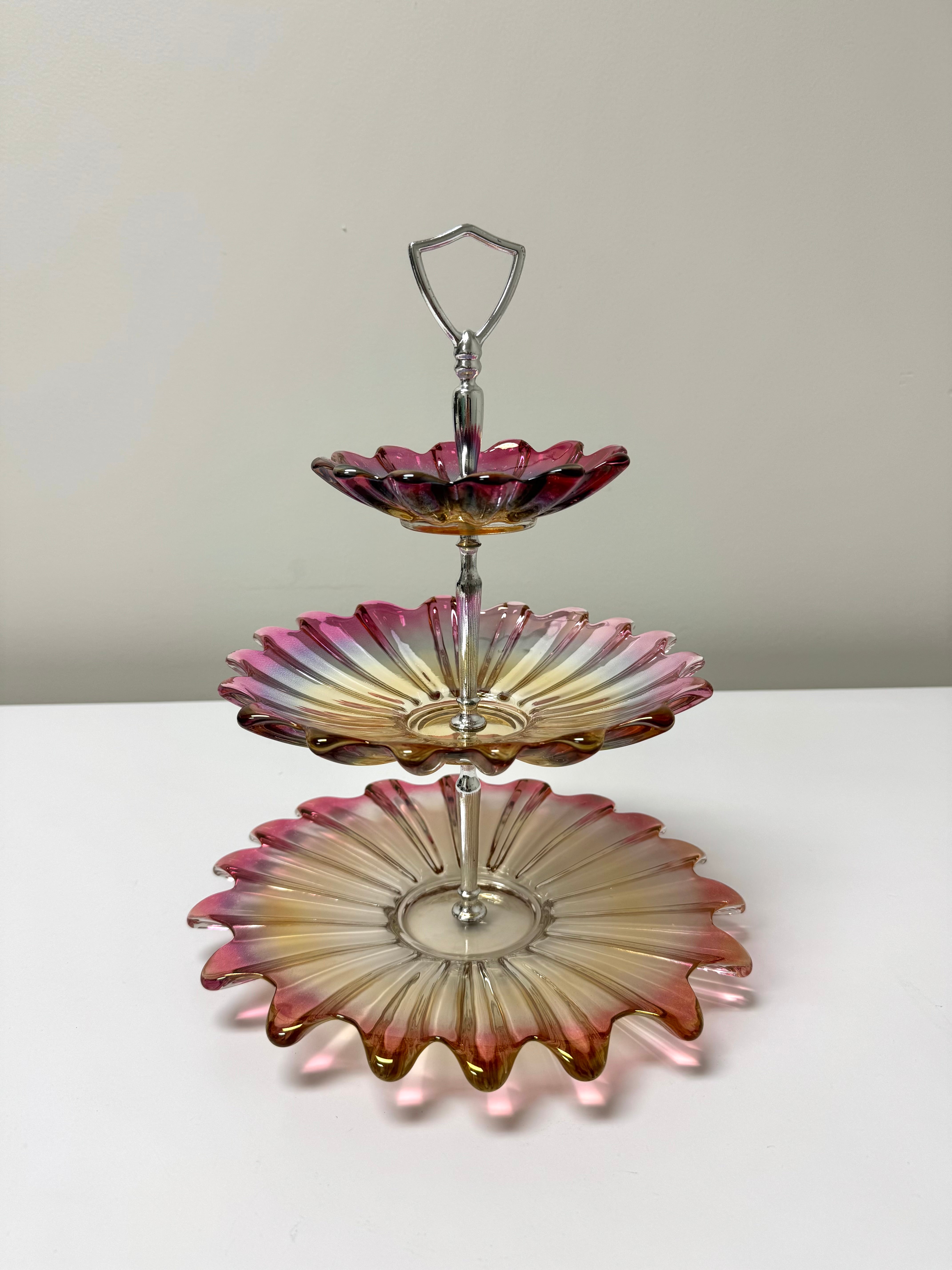 Vintage Iridescent Glass Three-tier Serving Stand
