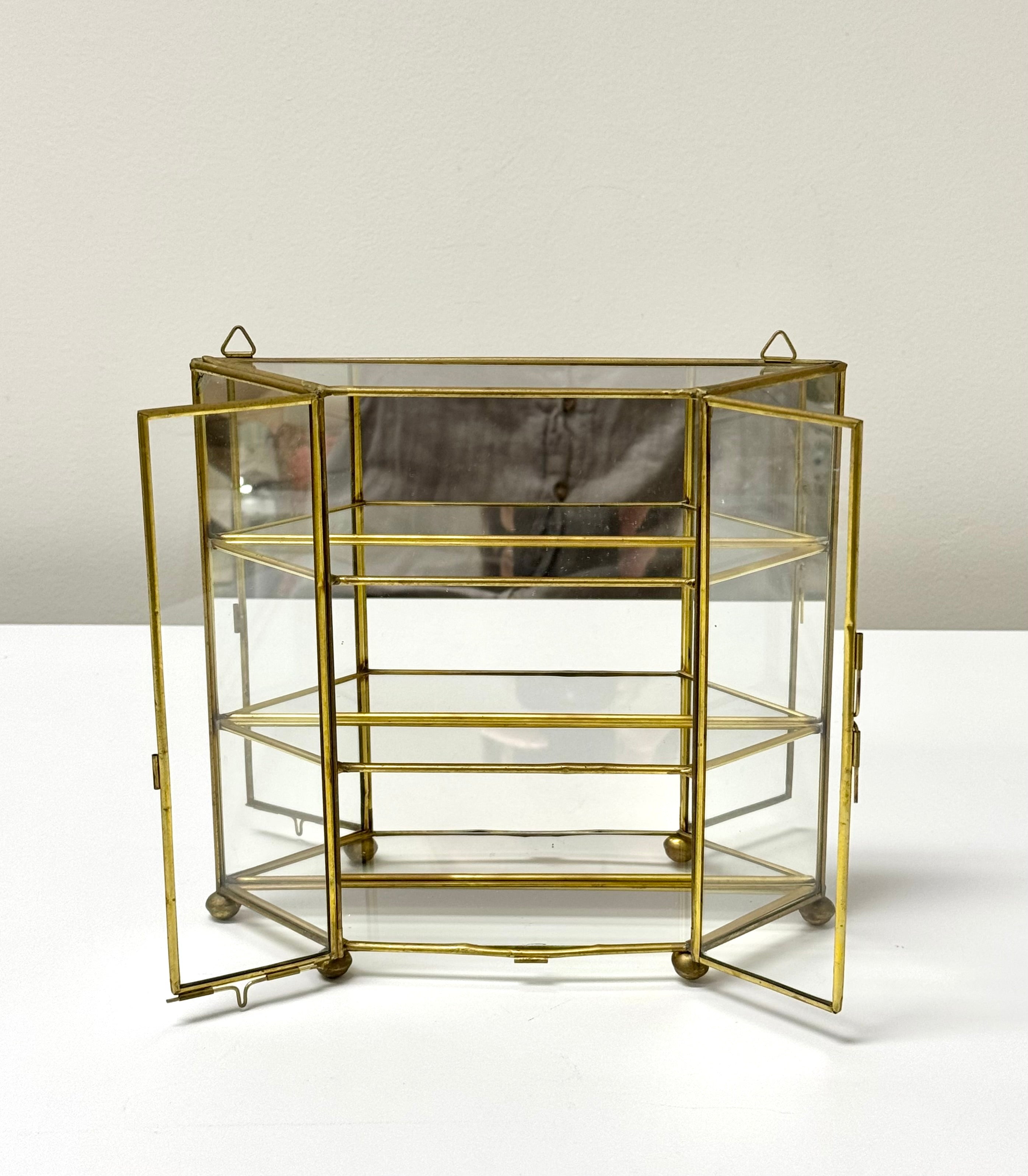 Vintage Brass Curio Cabinet with Miniatures