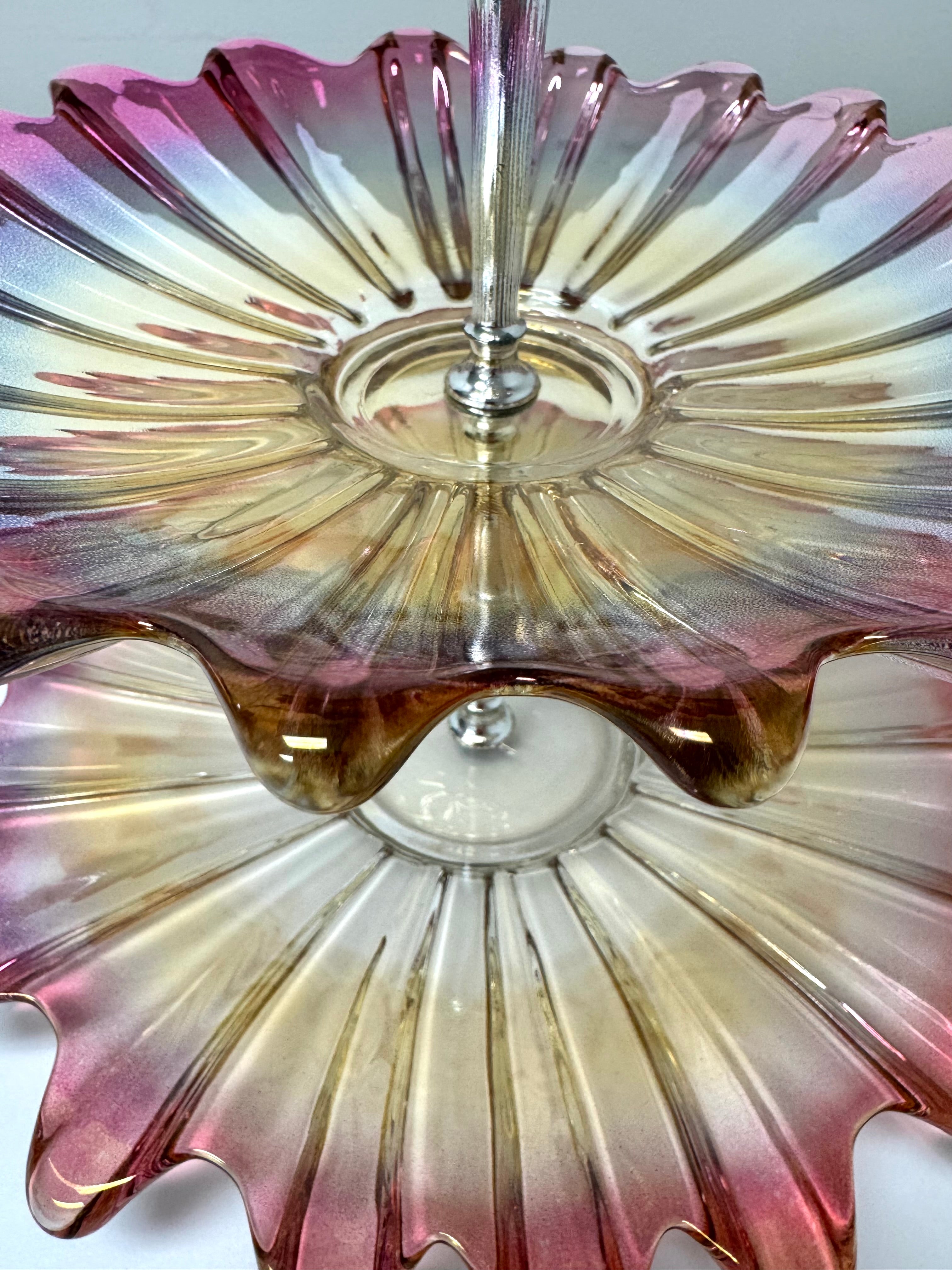 Vintage Iridescent Glass Three-tier Serving Stand
