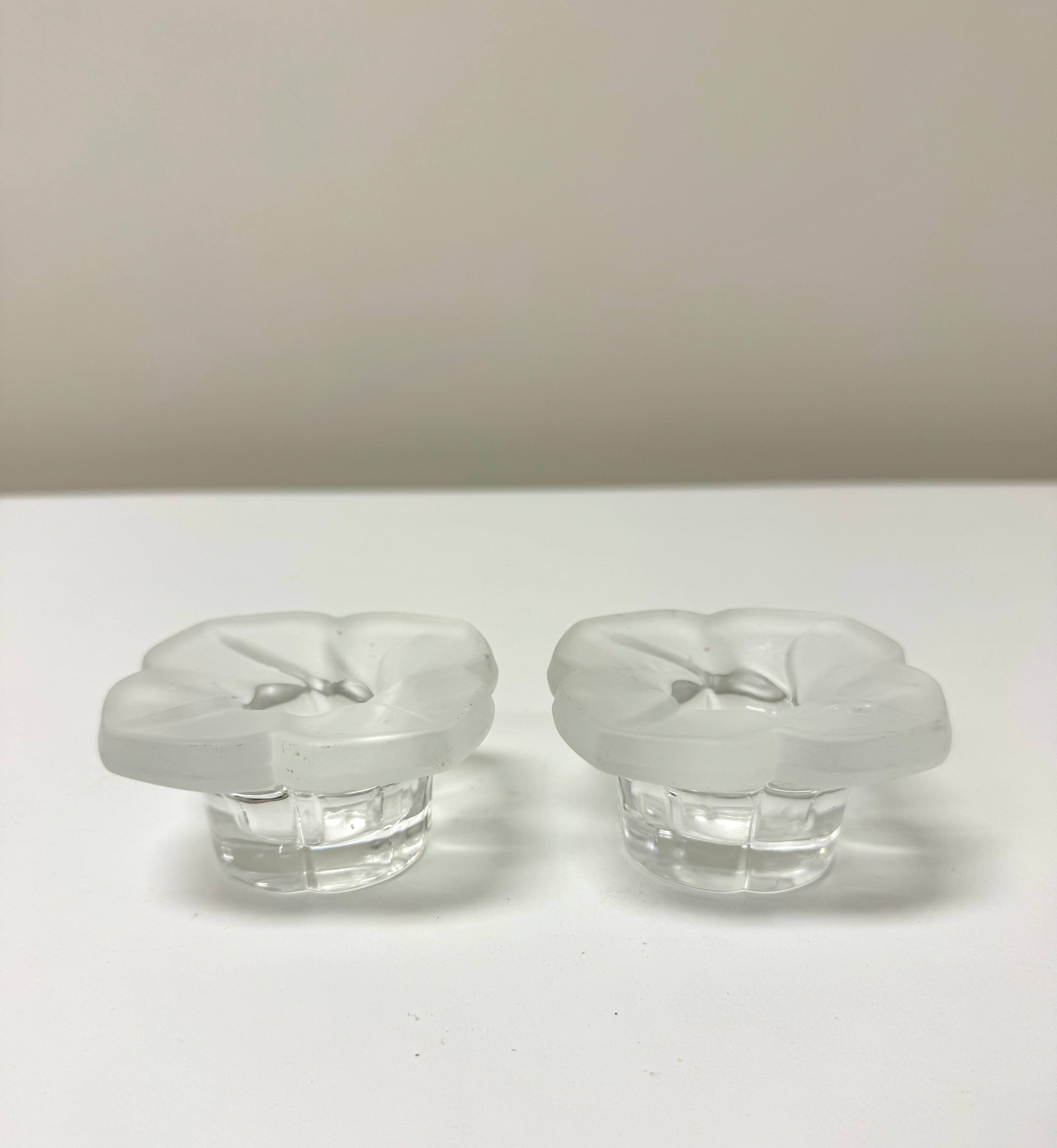 J.G. DURAND Frosted Crystal Flower Candle Holders Set of 2