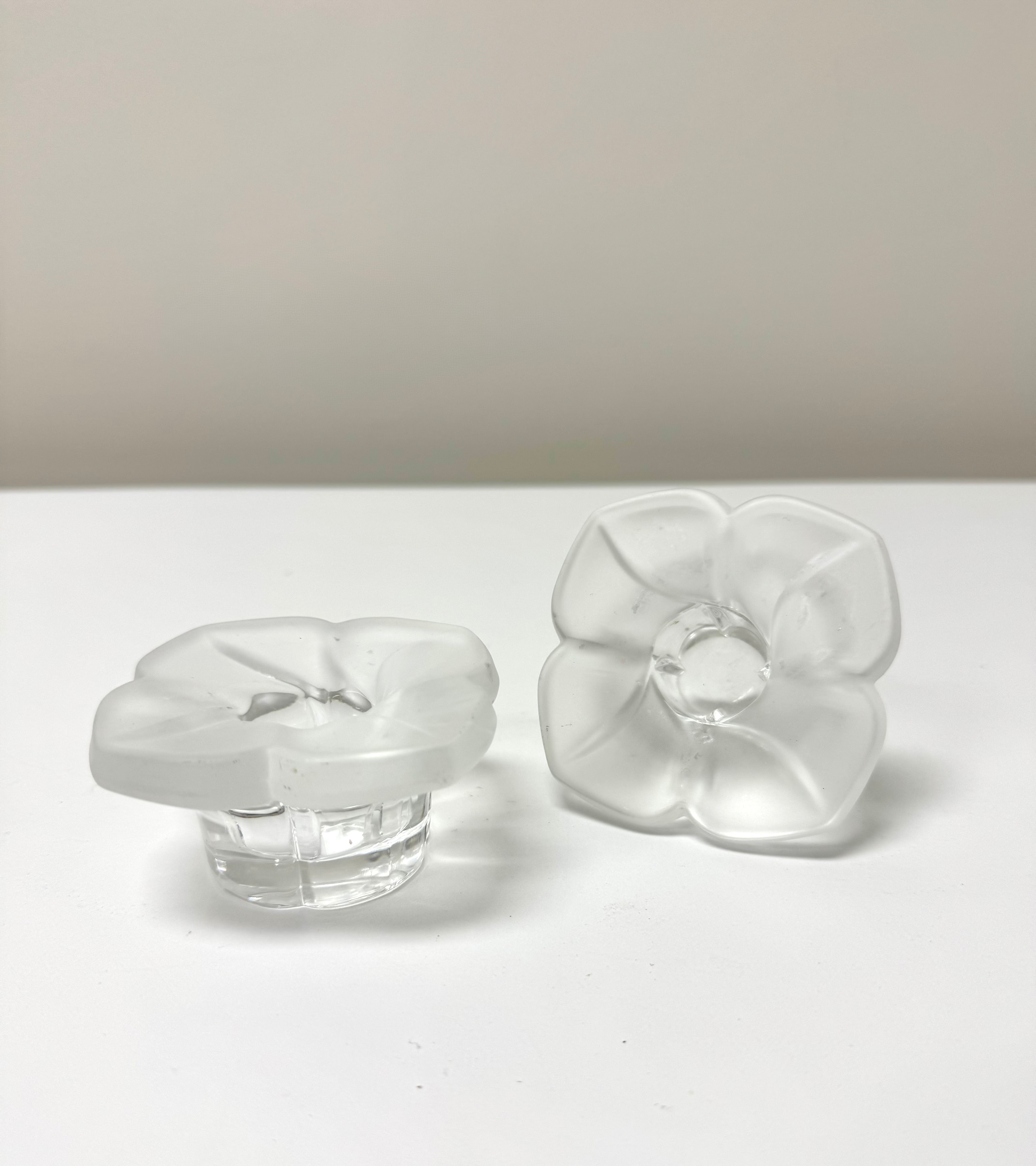 J.G. DURAND Frosted Crystal Flower Candle Holders Set of 2