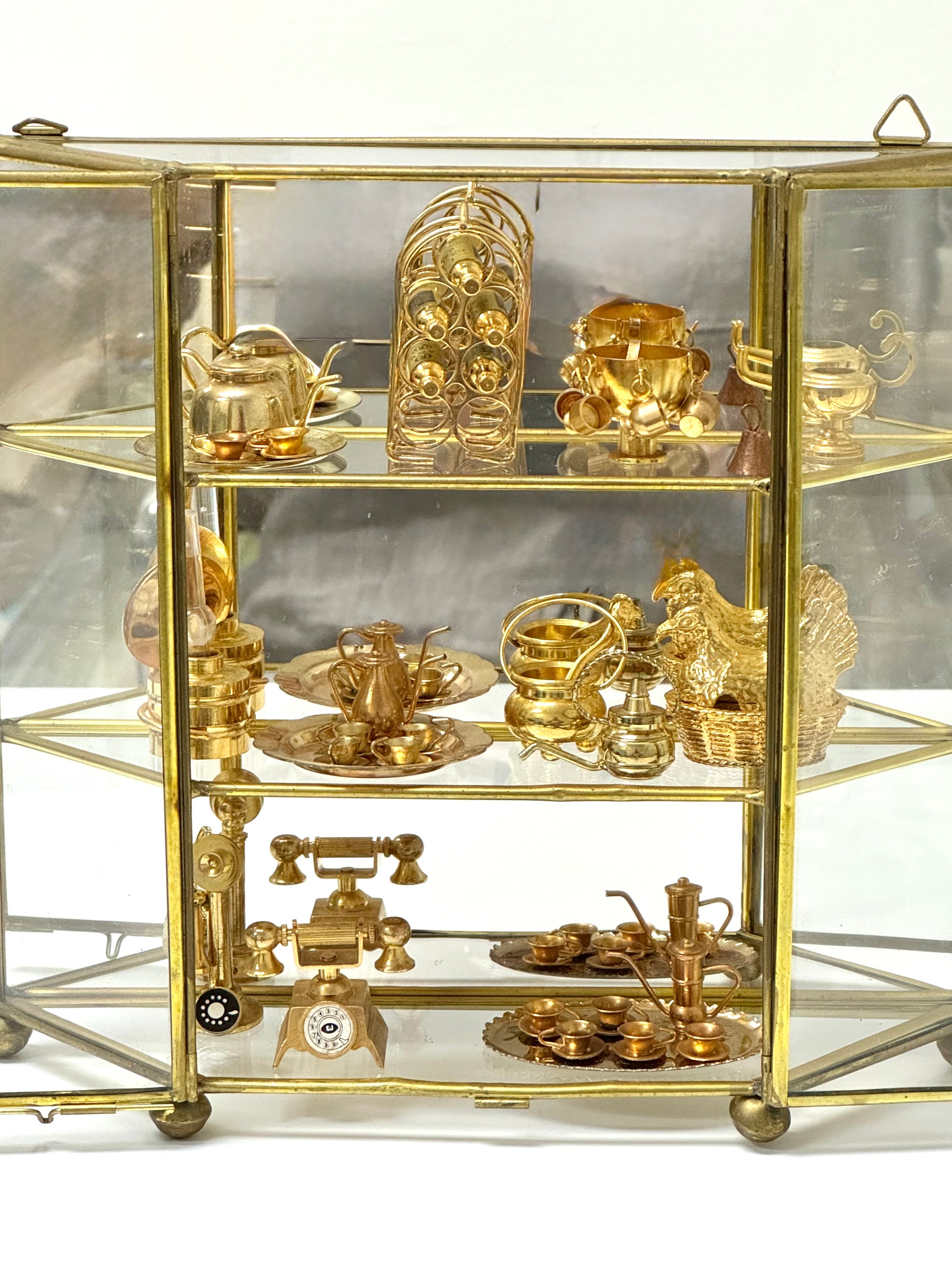 Vintage Brass Curio Cabinet with Miniatures