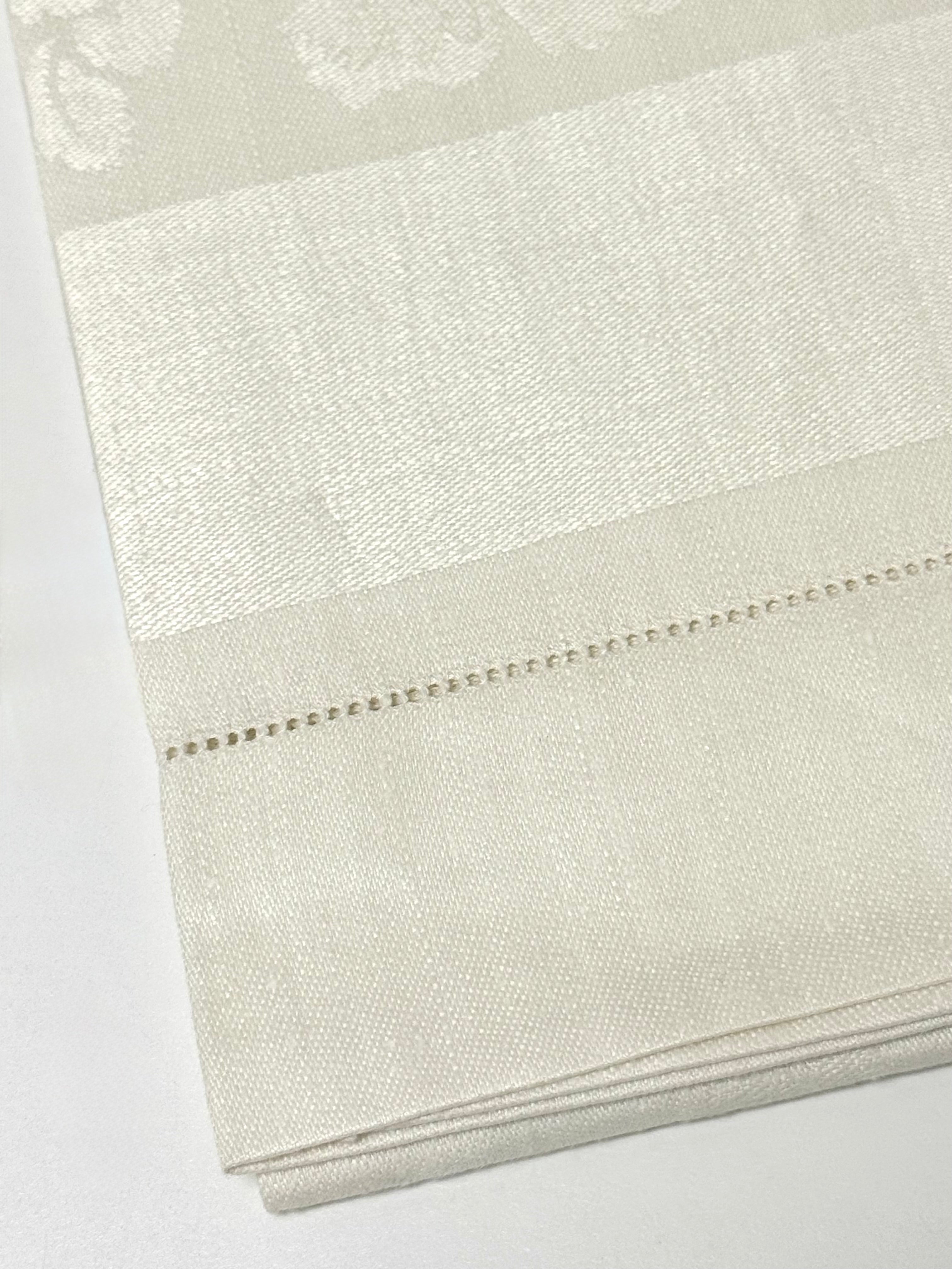 Vintage White Linen Damask Table Scarf