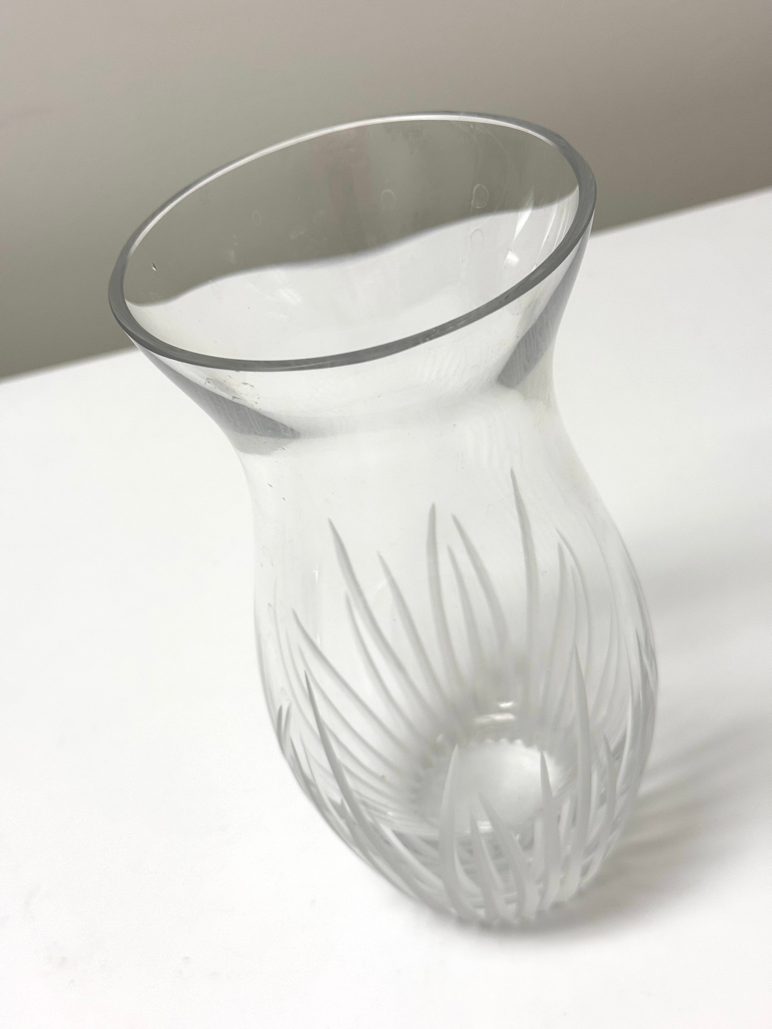 Carved Reeds 8" Crystal Vase