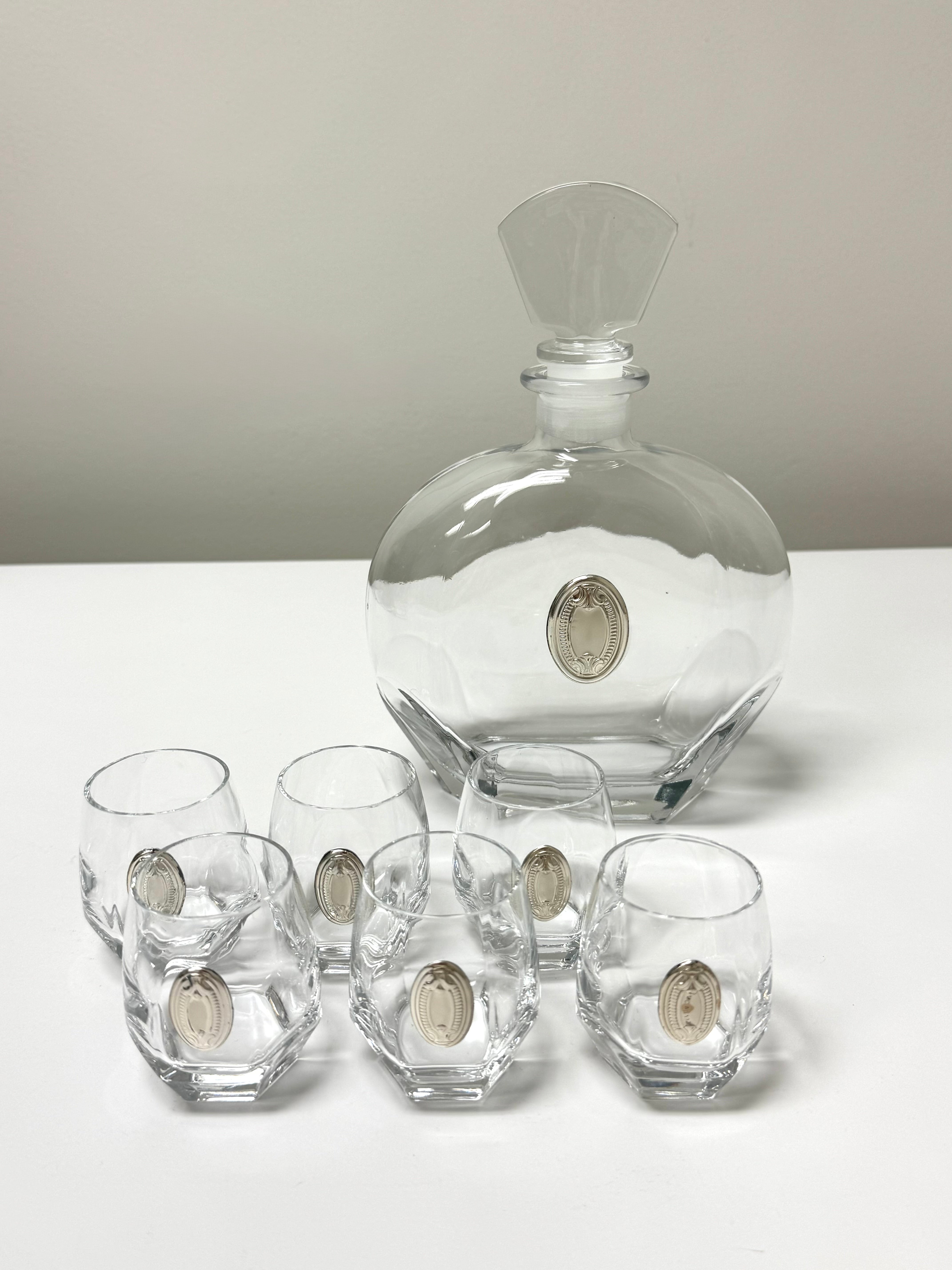 Italian Glass Decanter with 6 Glasses