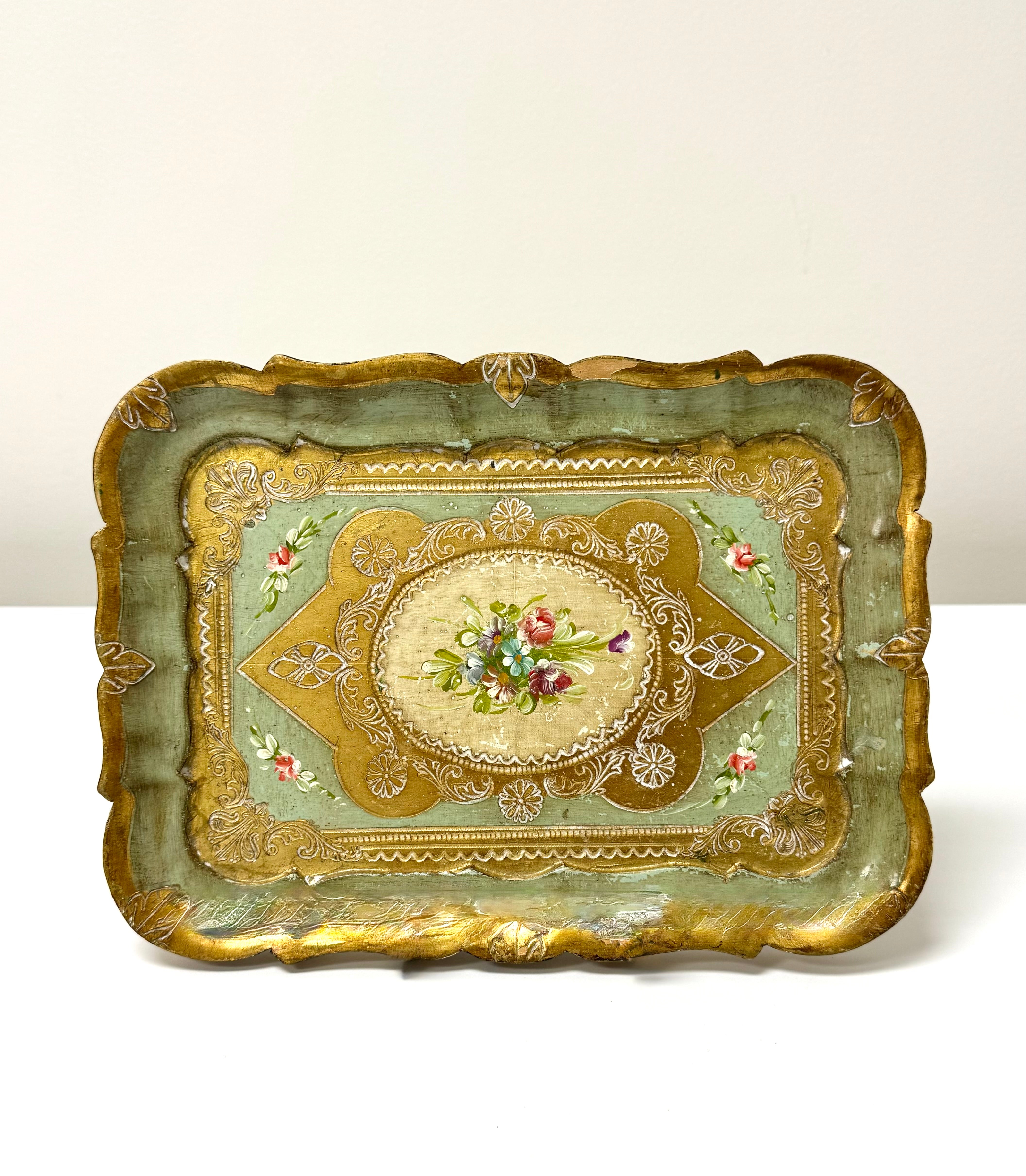 Vintage Green Floral Florentine Small Tray