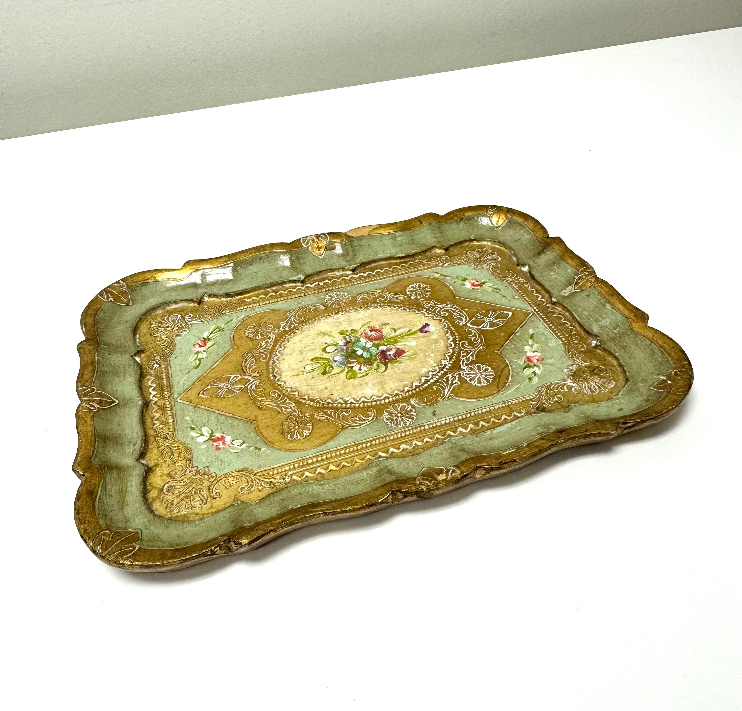 Vintage Green Floral Florentine Small Tray