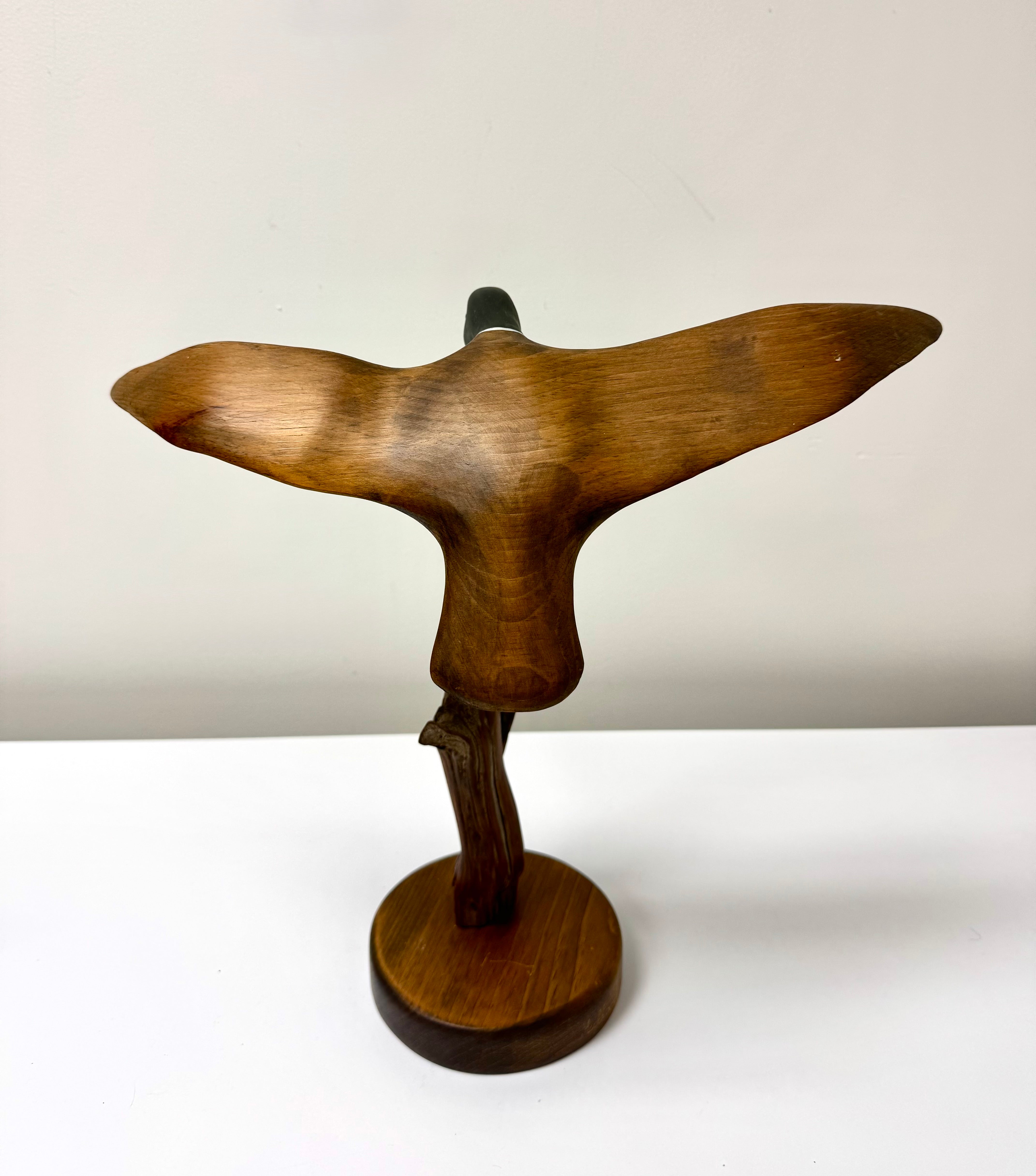 'Mallard in Flight' Hand-carved Wood Sculpture