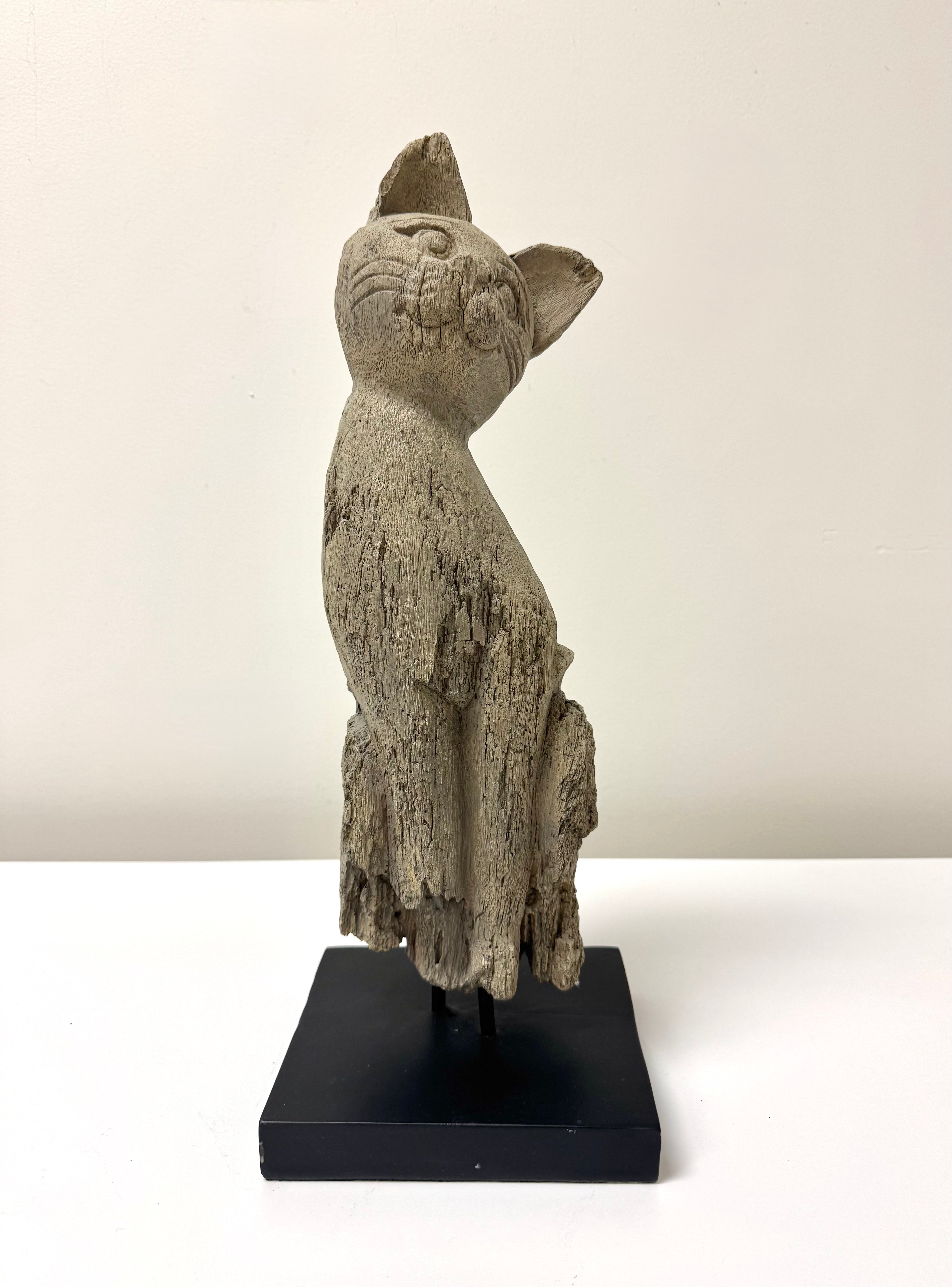 Distressed Faux Wood Cat Figure
