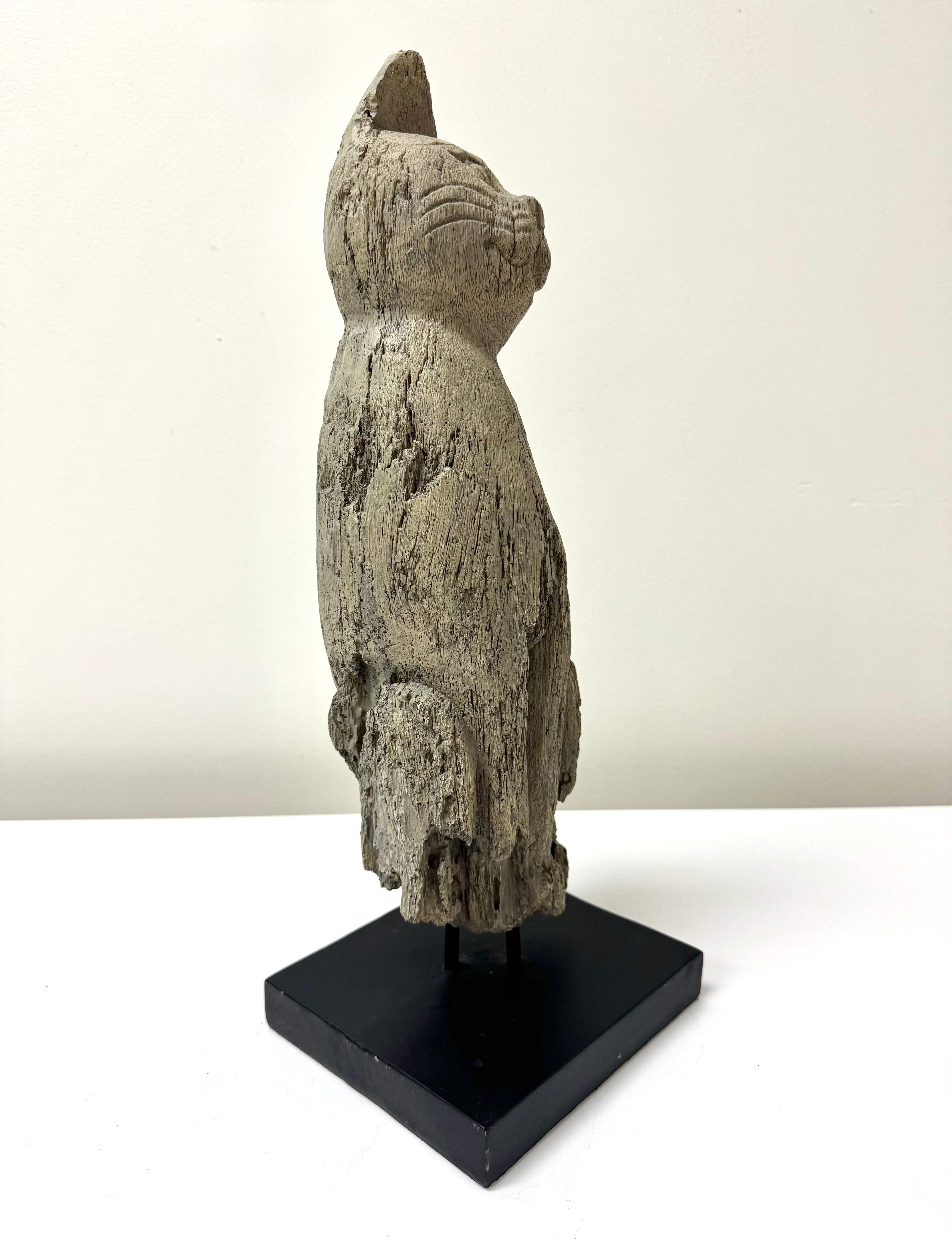 Distressed Faux Wood Cat Figure