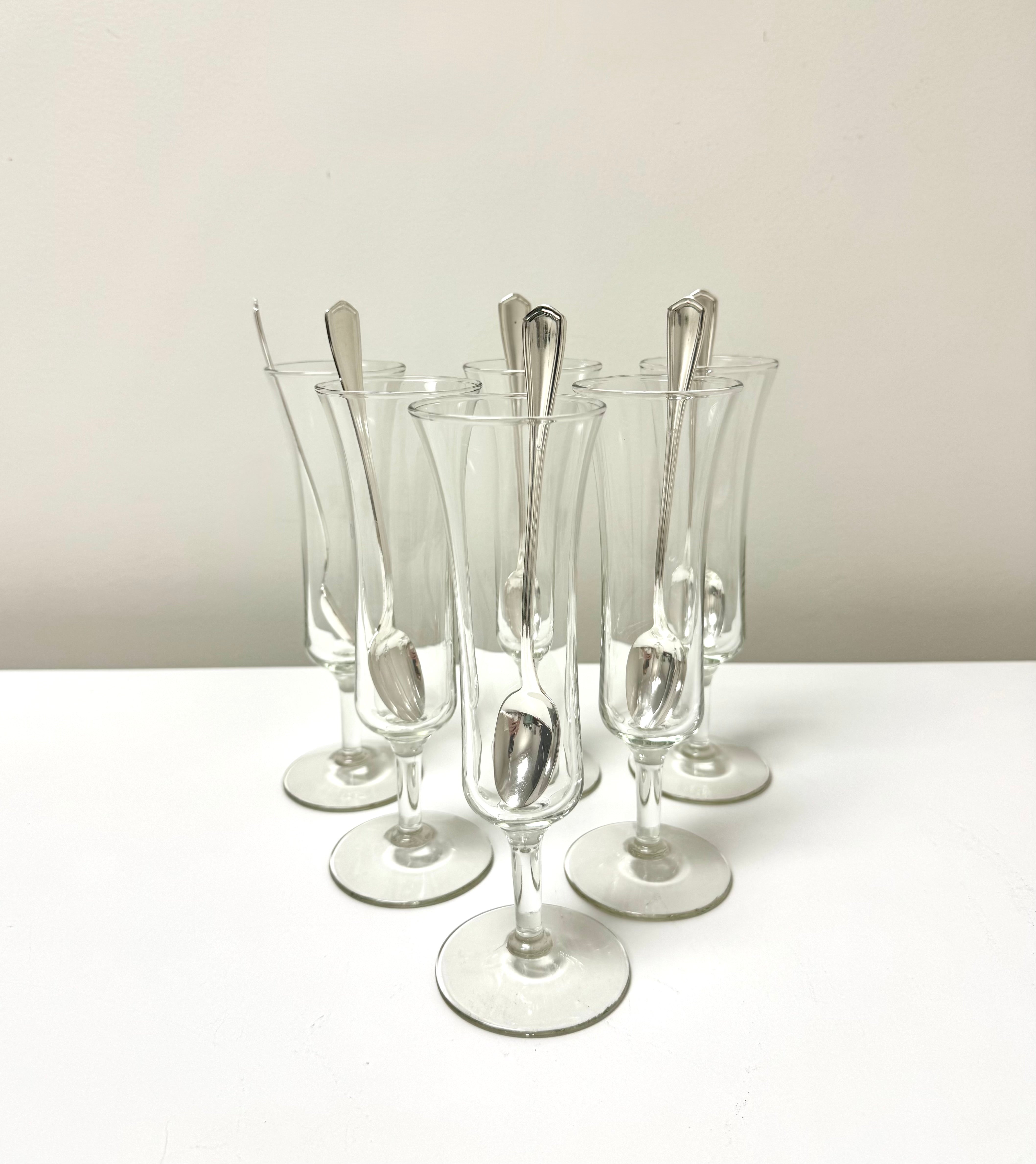 Parfait Glasses with Silver Spoons Set of 6