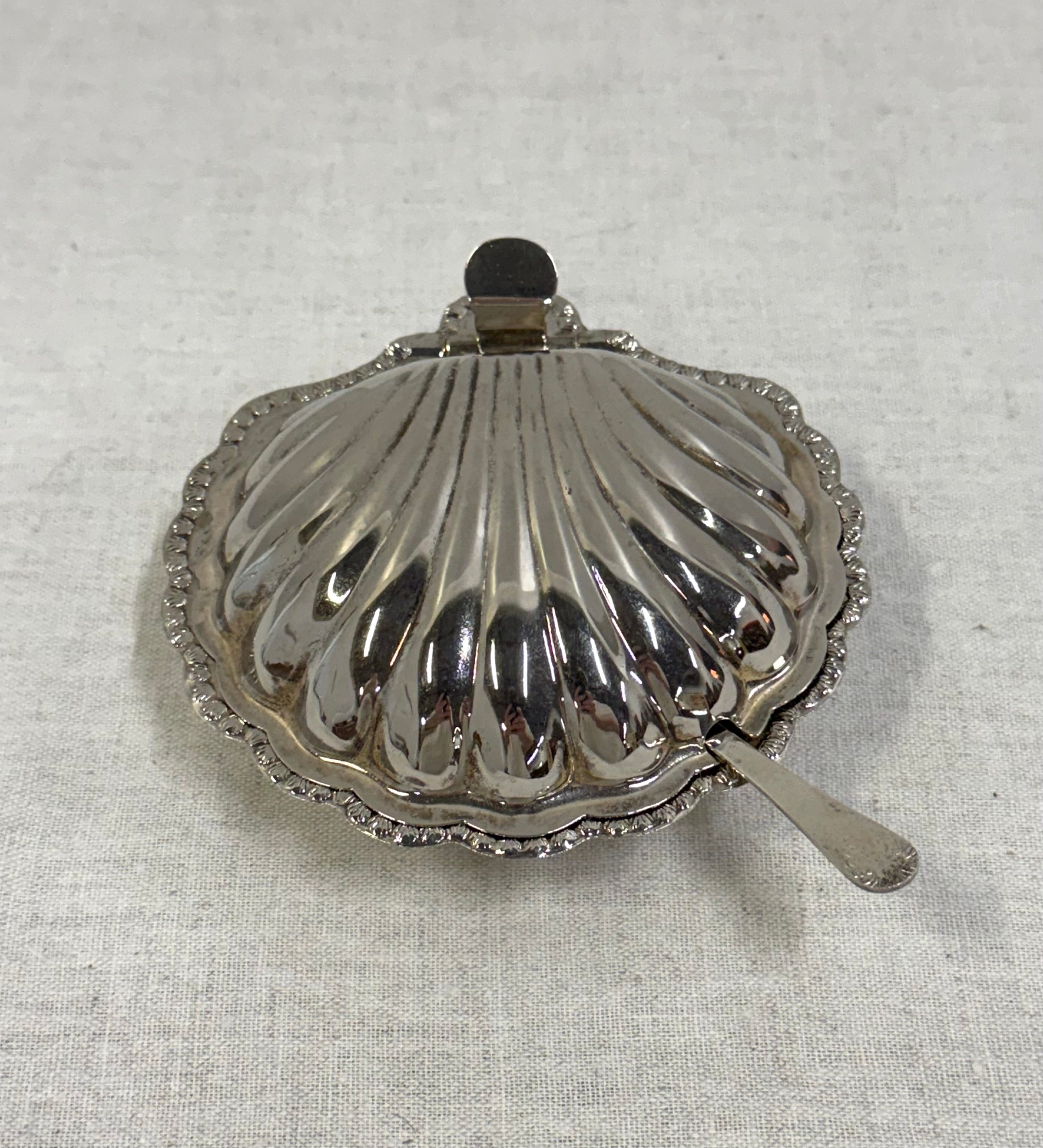 Silverplate Clamshell Butter Dish with Knife
