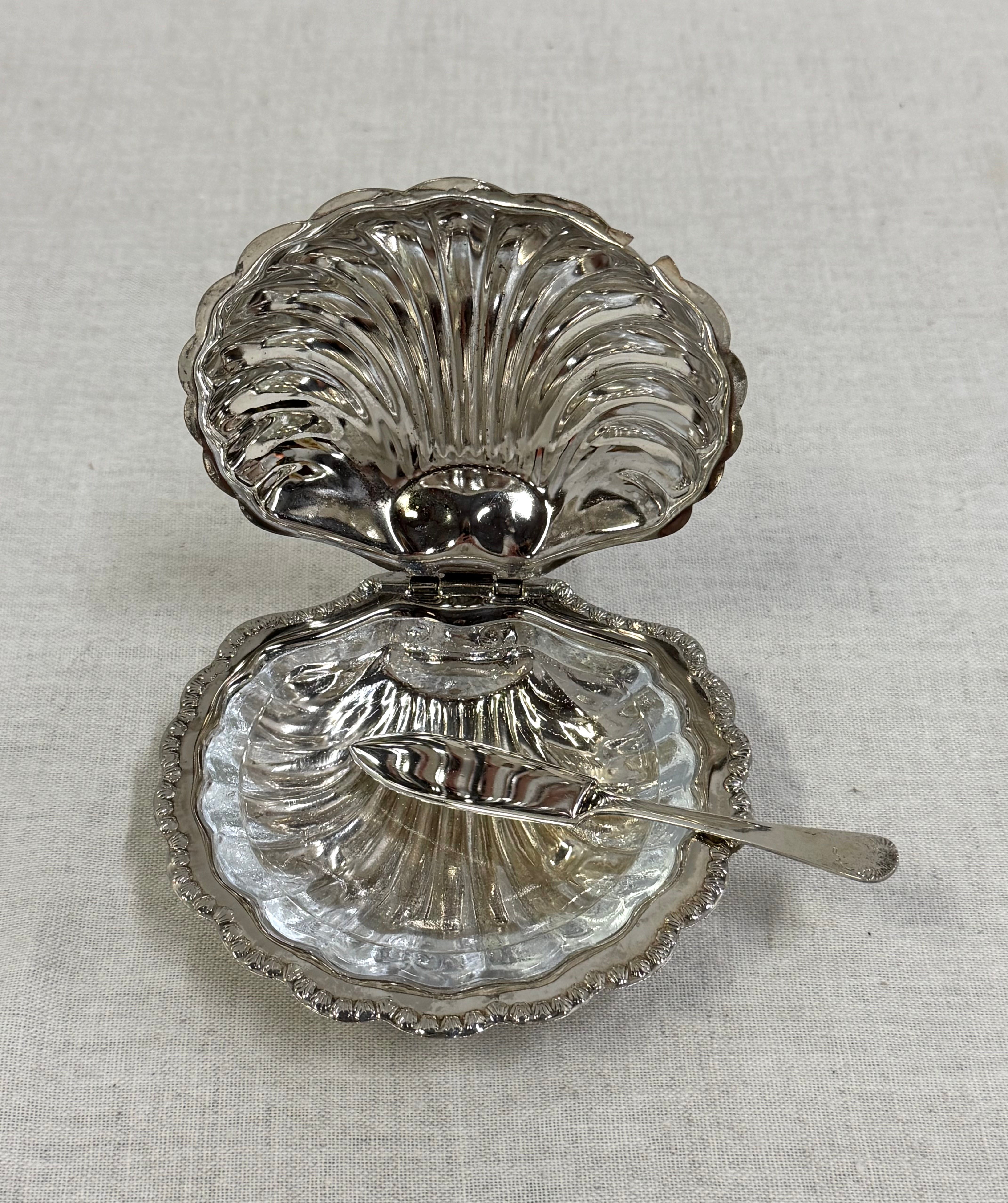 Silverplate Clamshell Butter Dish with Knife