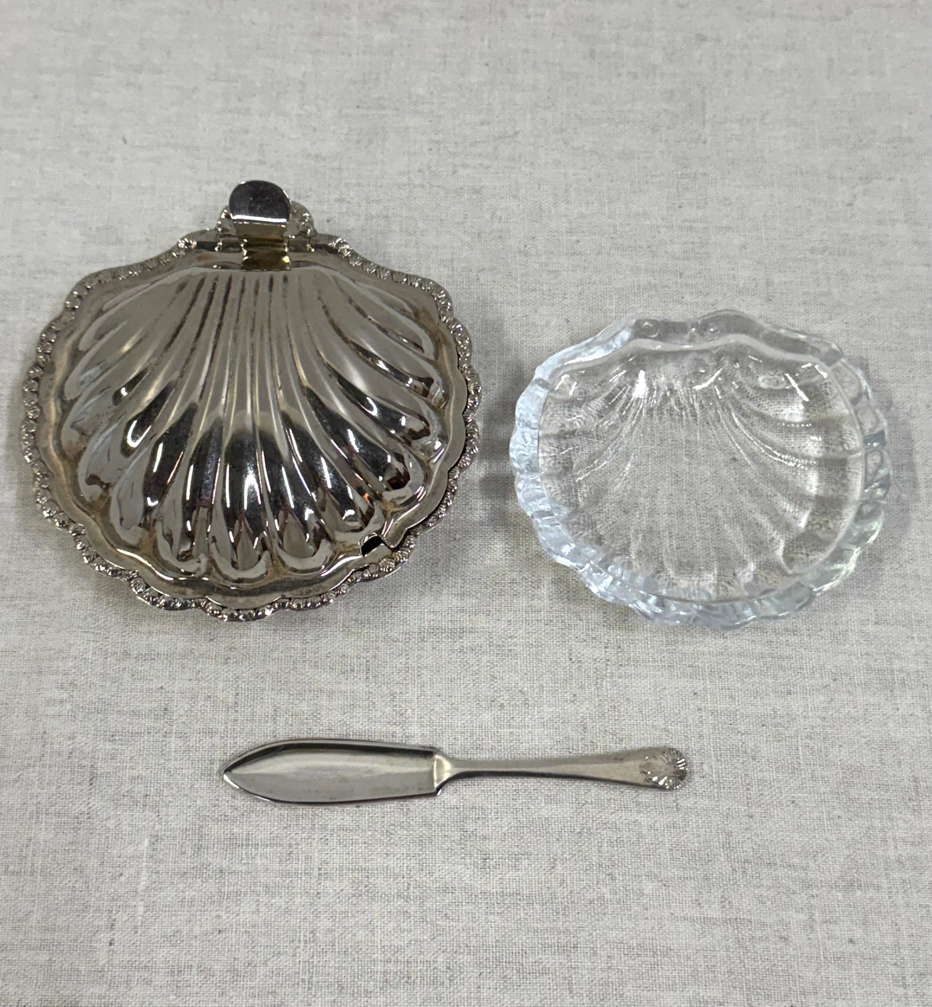Silverplate Clamshell Butter Dish with Knife