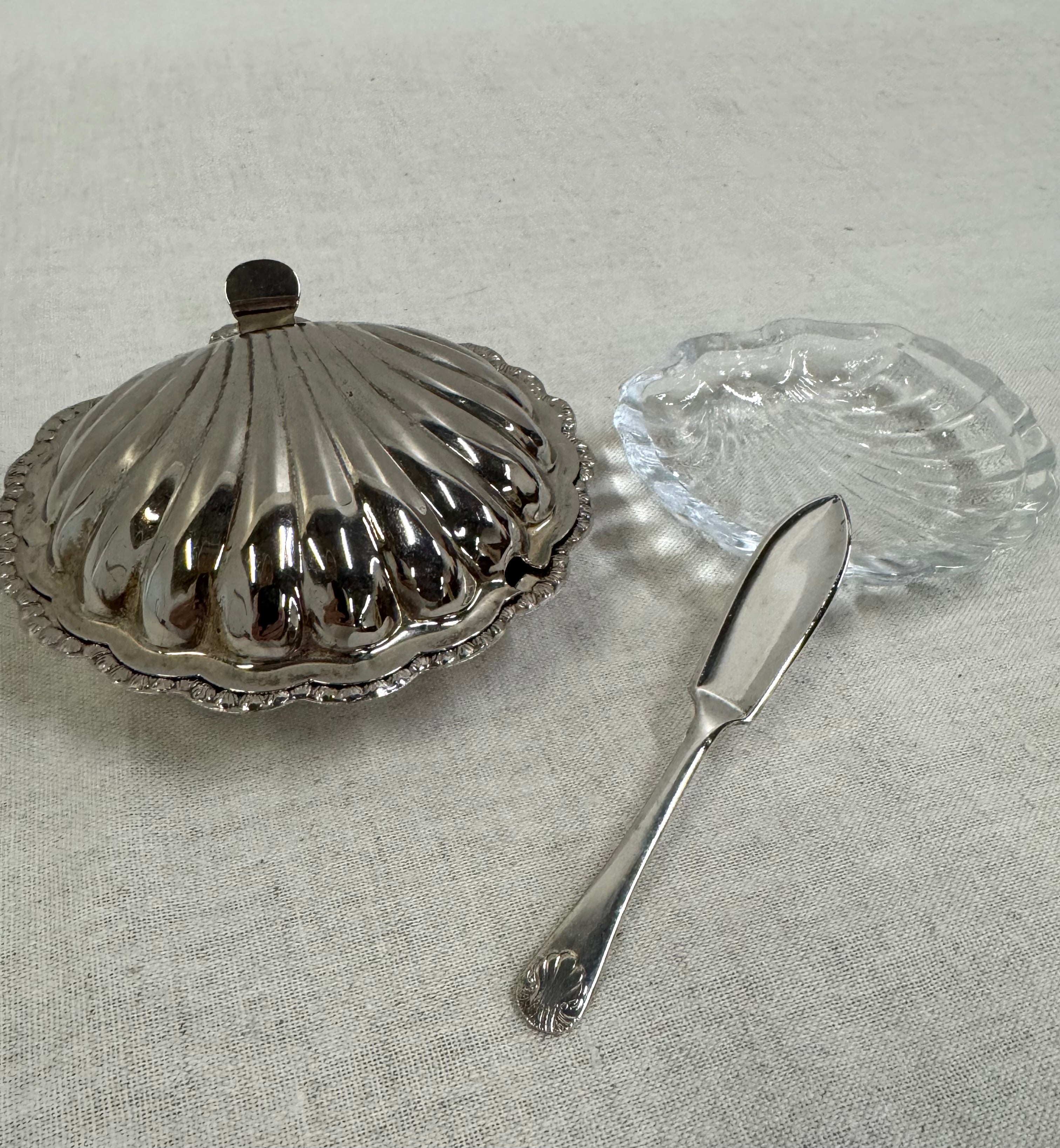 Silverplate Clamshell Butter Dish with Knife