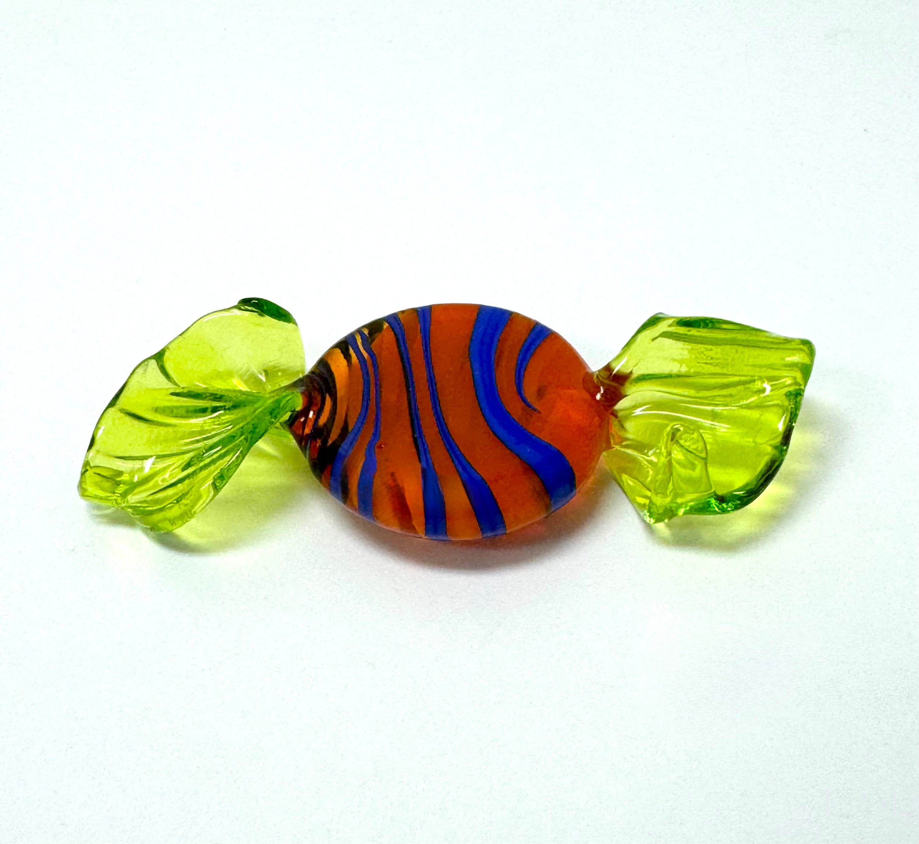 MURANO Orange & Blue Stripe Glass Candy