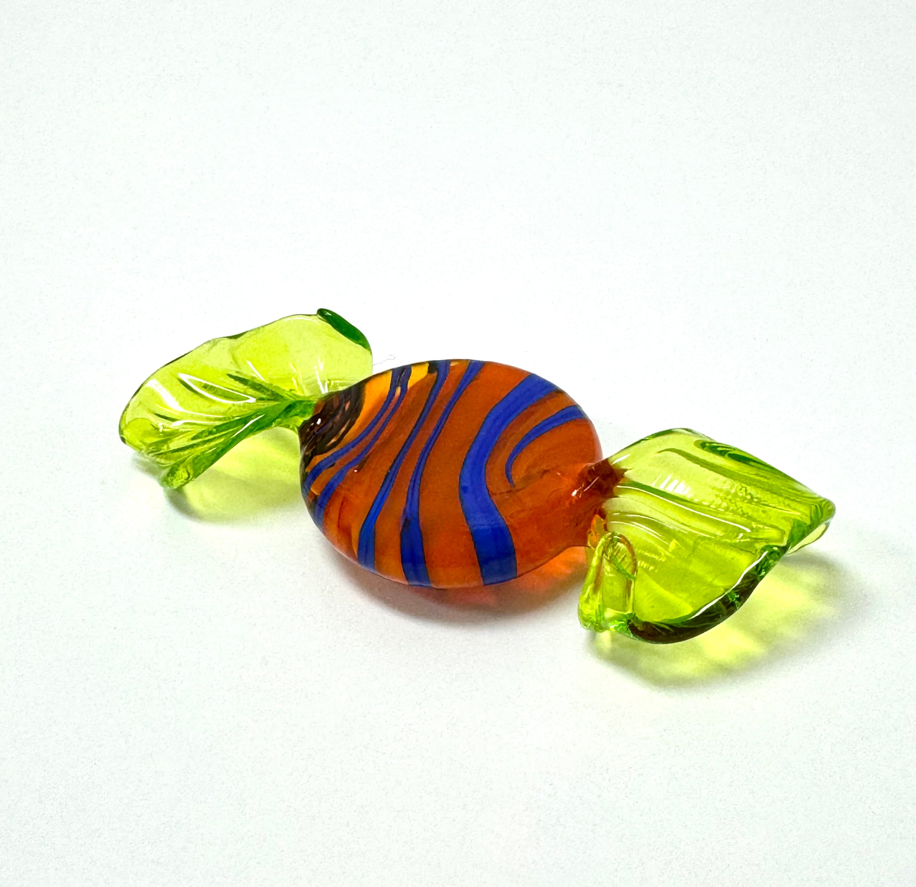 MURANO Orange & Blue Stripe Glass Candy