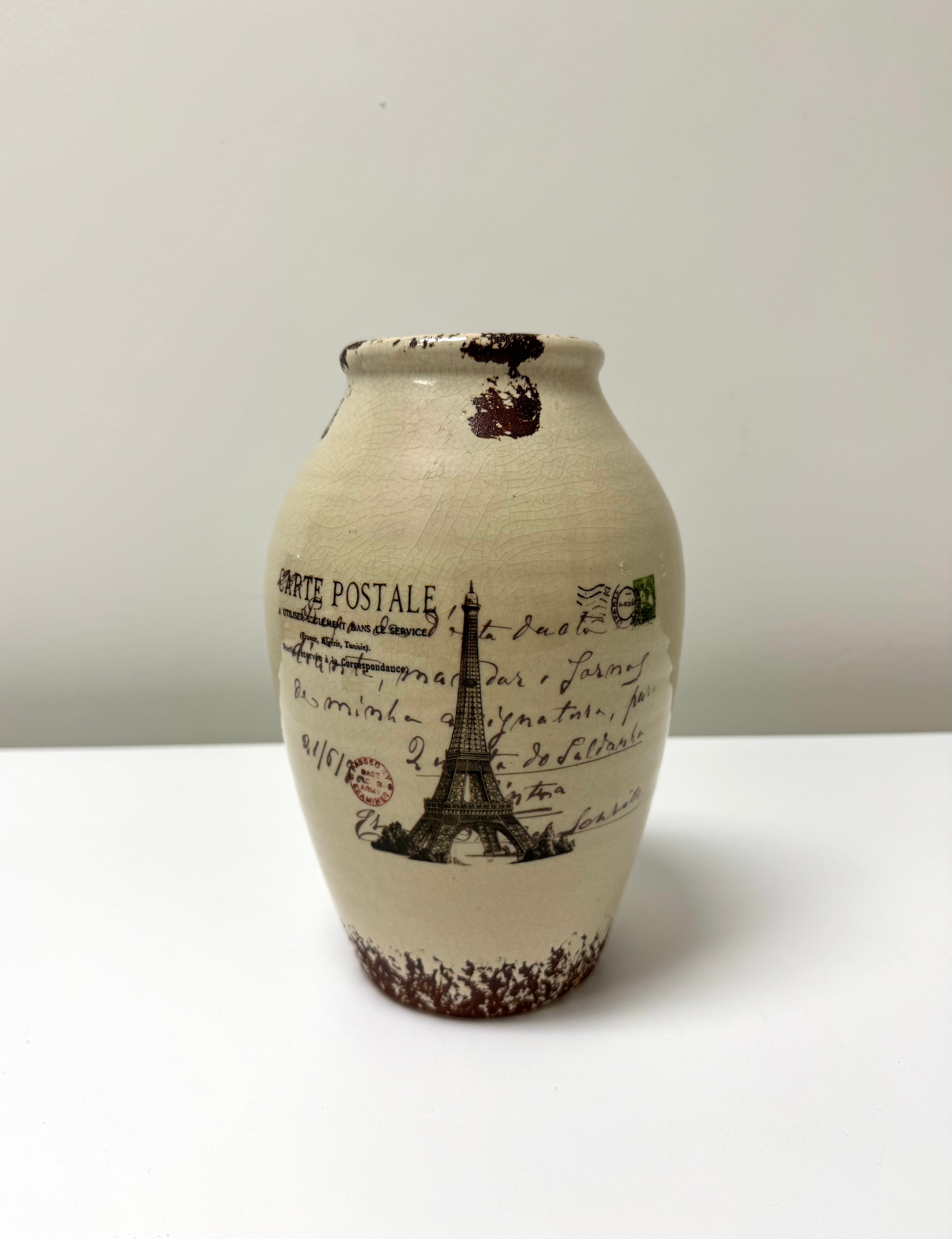 'Carte Postale' 9" Ceramic Vase