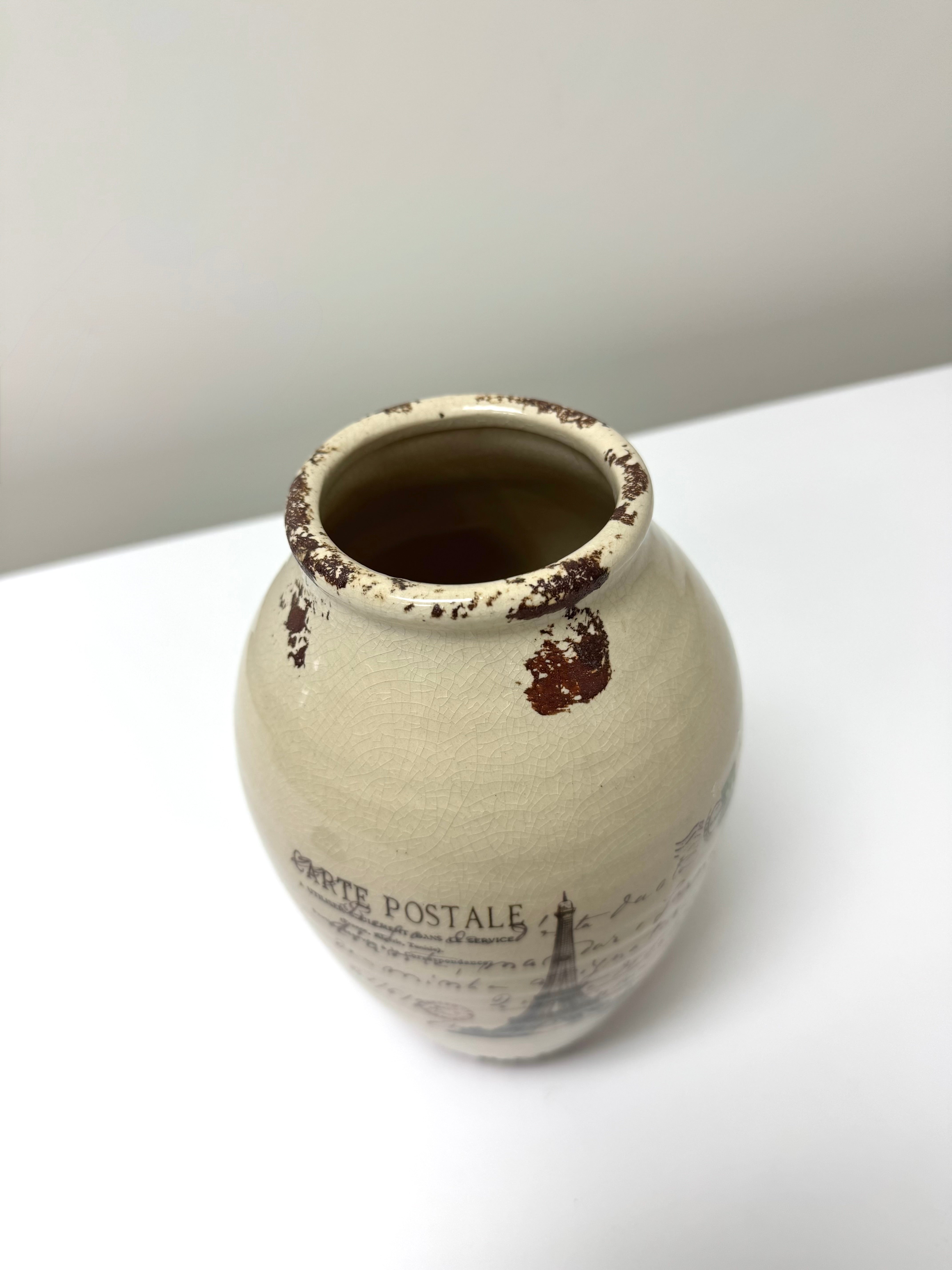 'Carte Postale' 9" Ceramic Vase