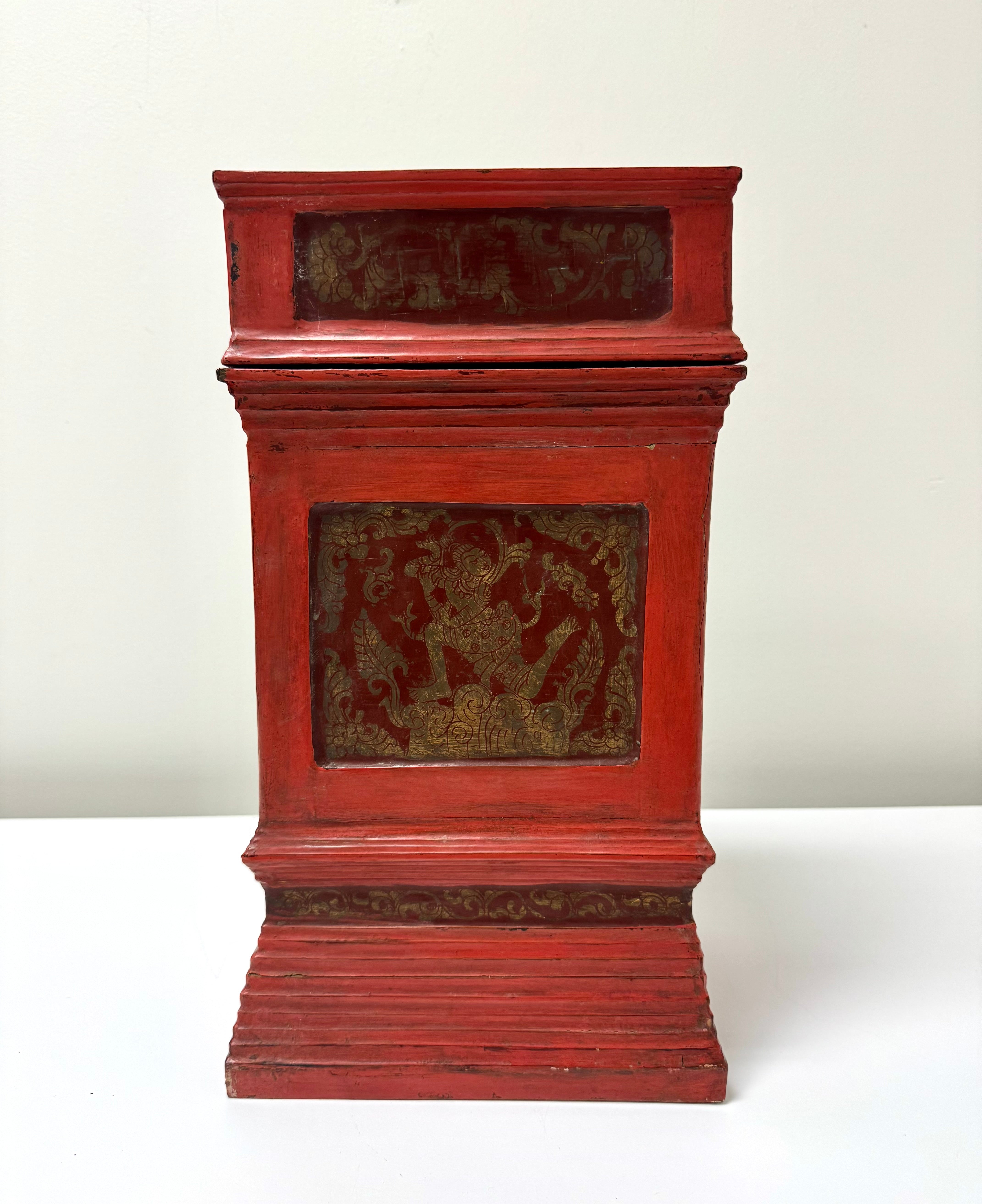 Vintage Thai Red Bamboo Decorative Box