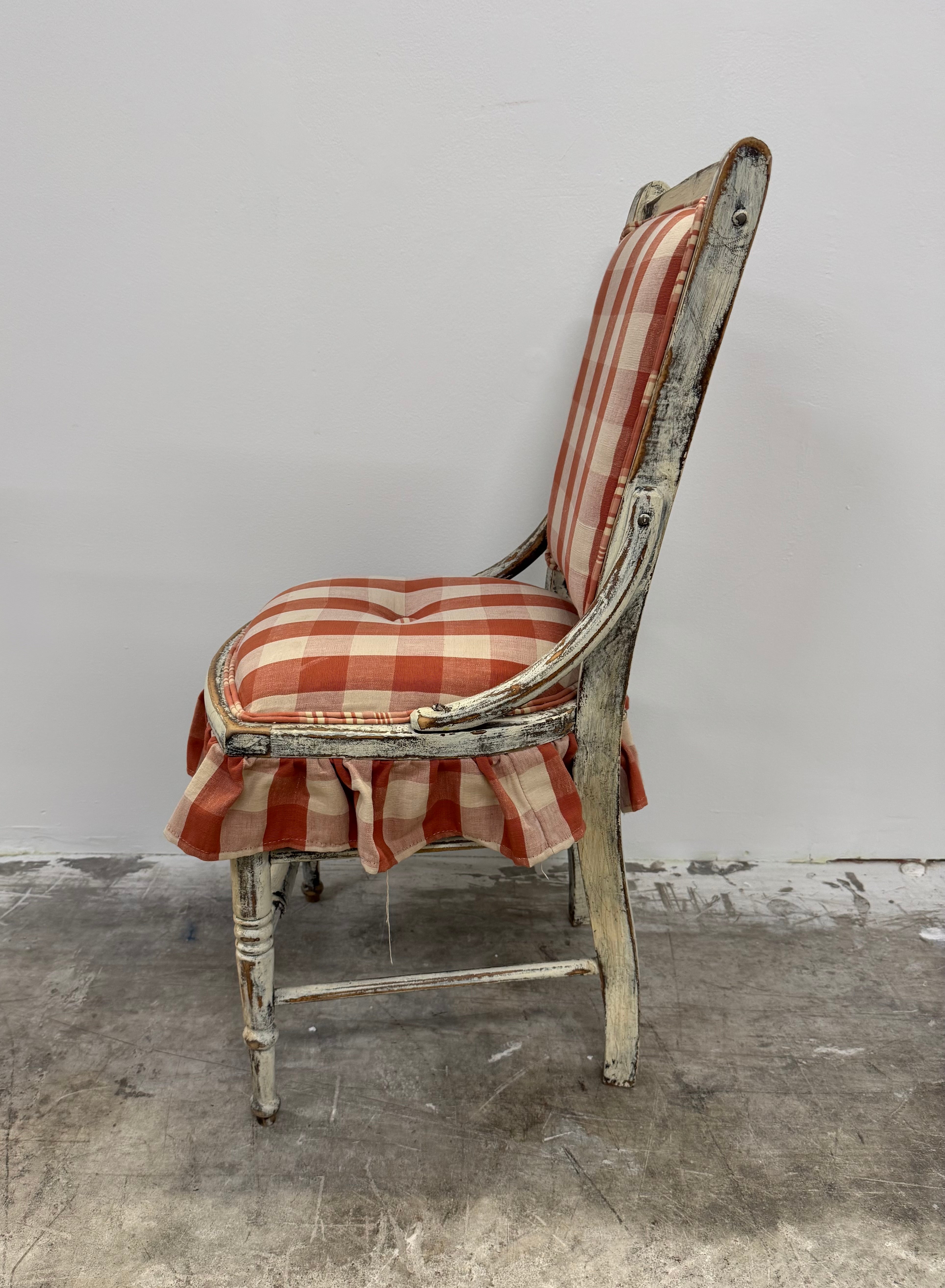 Vermilion and Ivory Check Chair with Ruffle
