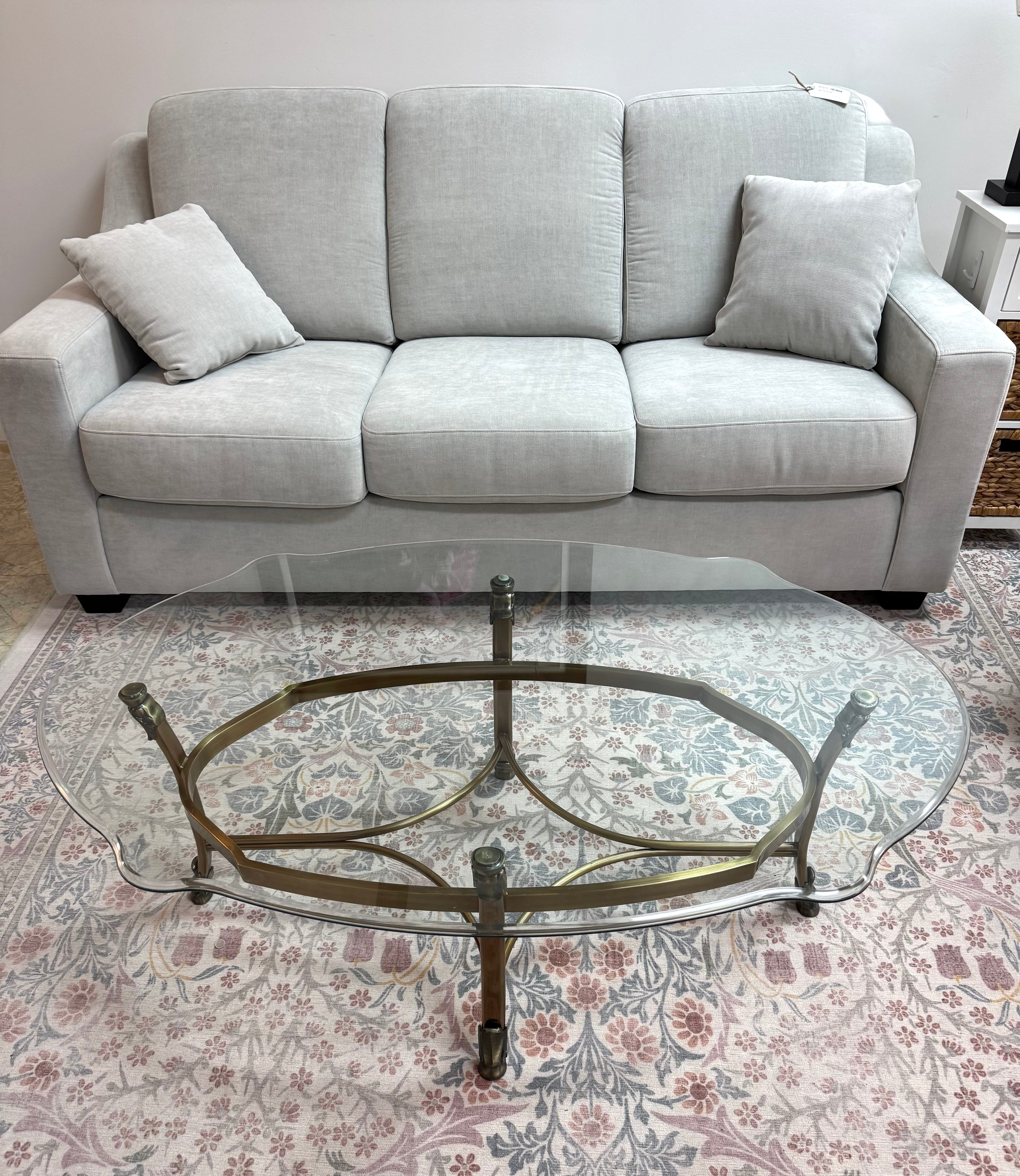 Vintage Antiqued Brass Scalloped Oval Coffee Table