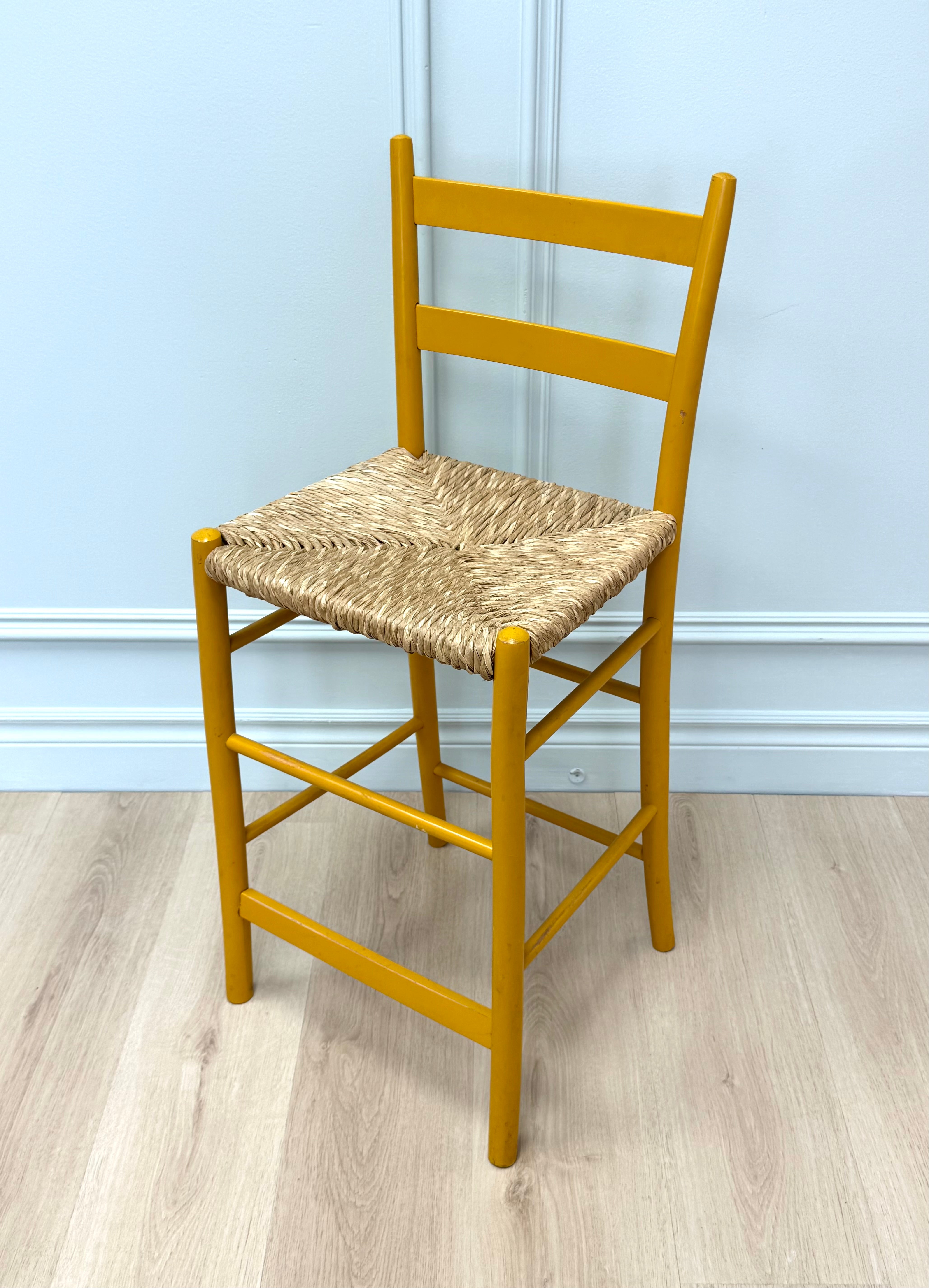 Yellow Counter Stool with Rush Seat