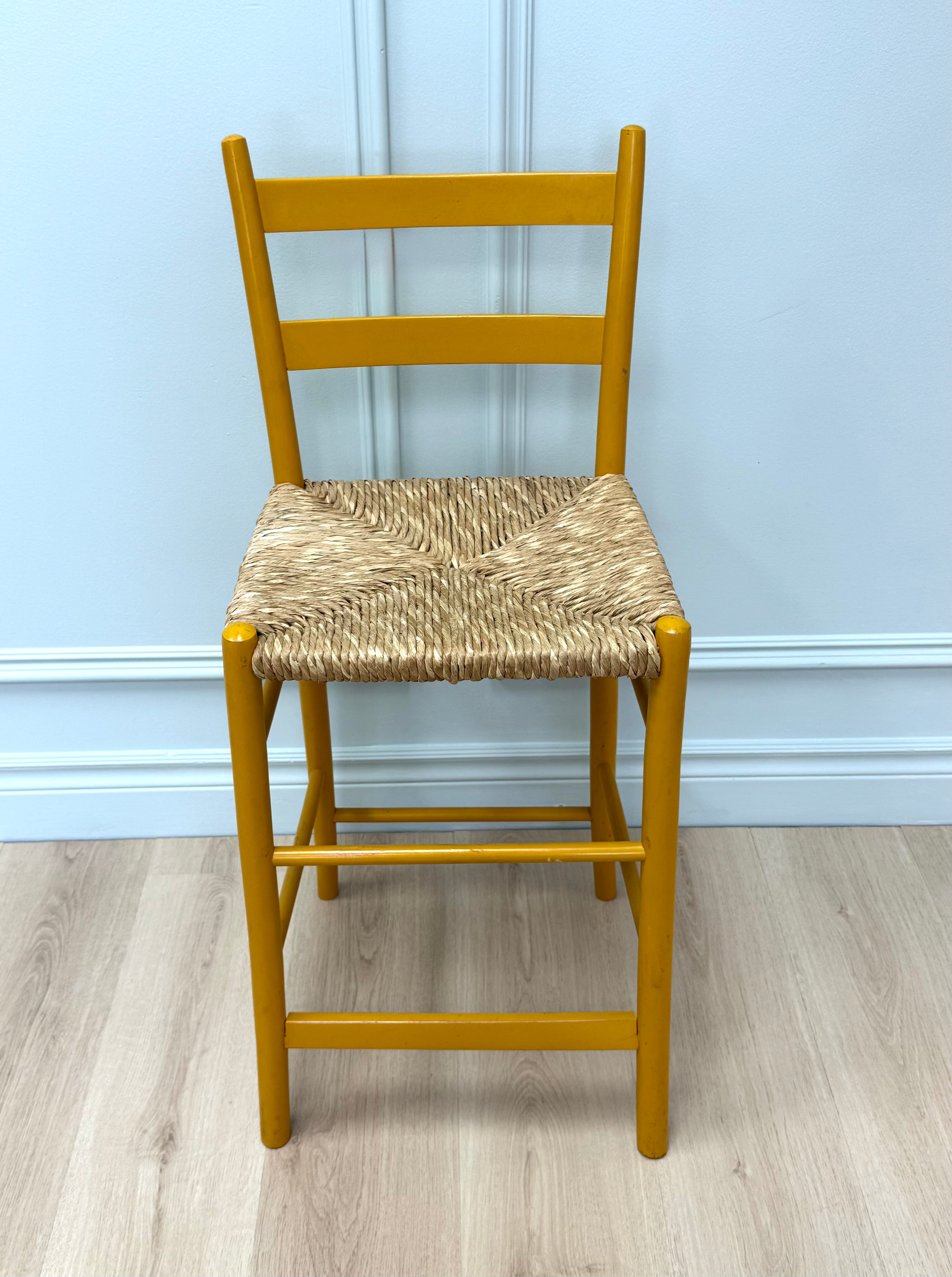 Yellow Counter Stool with Rush Seat
